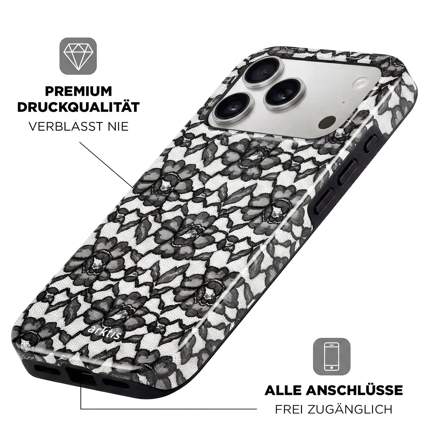 arktis Dark Rose iPhone 16 Pro Hülle MagSafe Print