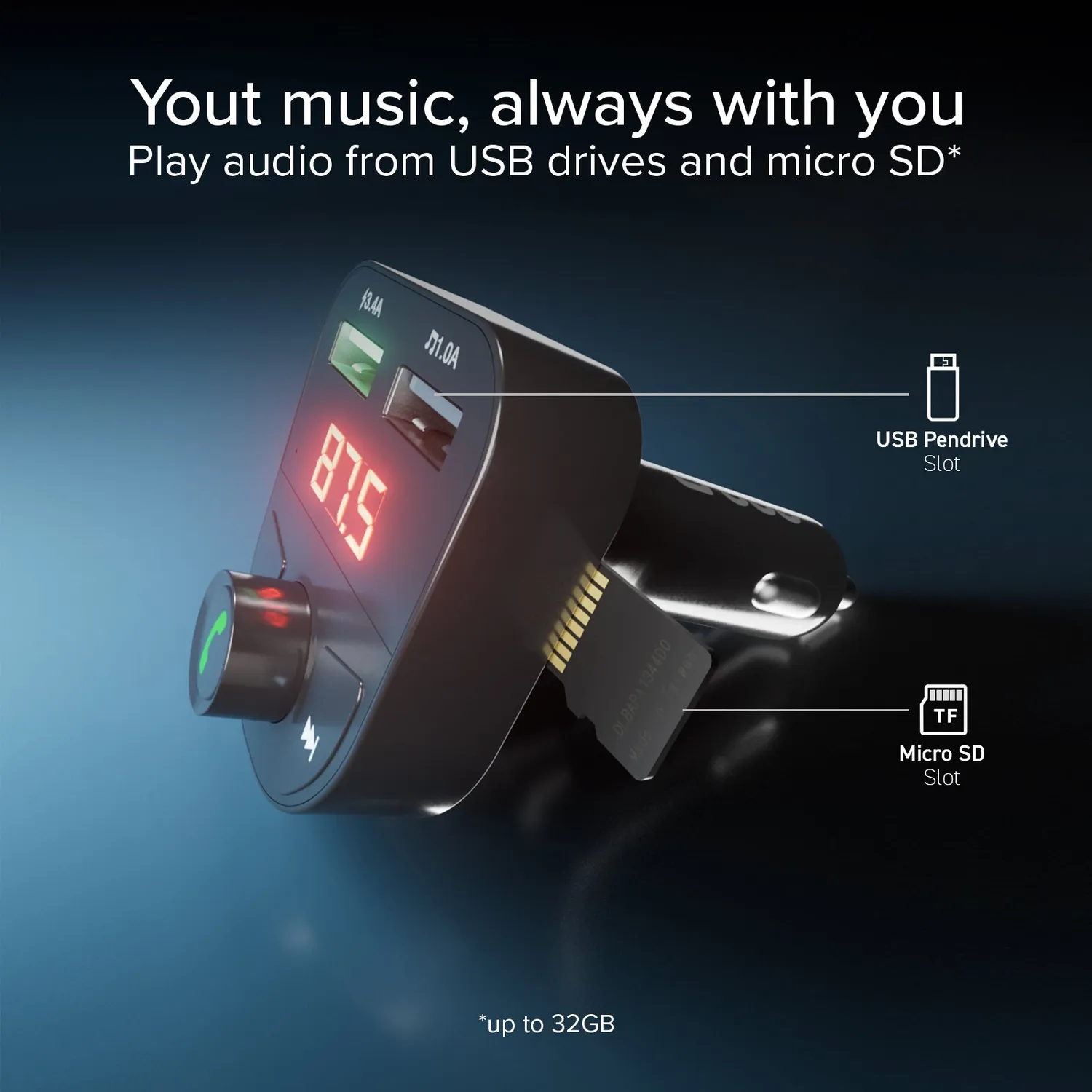 SBS 15W Autoladegerät mit FM-Transmitter Bluetooth USB