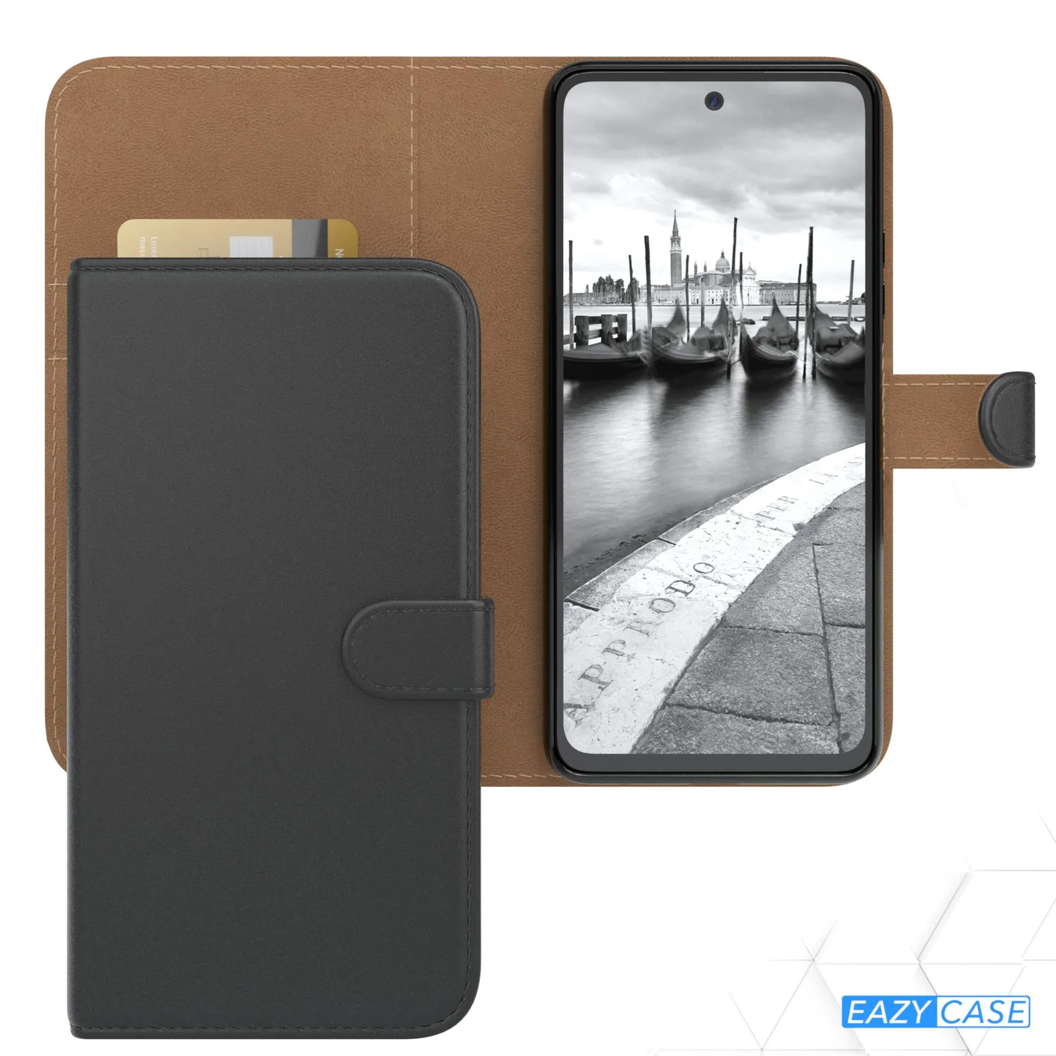 EAZY CASE Huawei P Smart 2021 Klapphülle Book Schwarz Leder