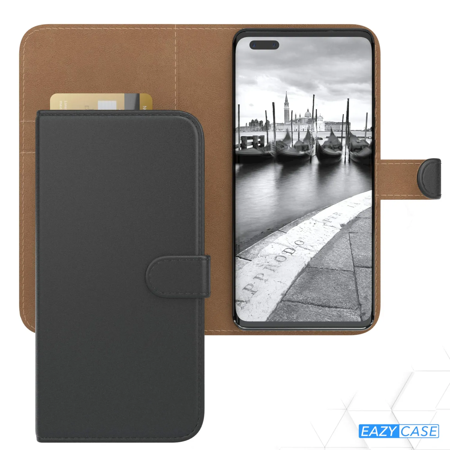 EAZY CASE Huawei Mate 40 Pro Klapphülle Book Schwarz Leder