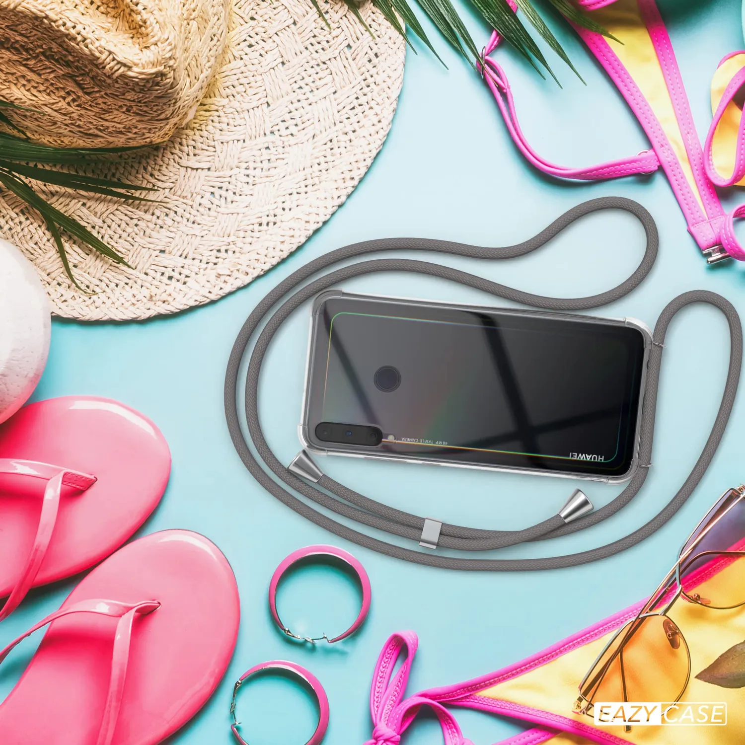 EAZY CASE Huawei P40 Lite E Handykette Anthrazit mit Kordel