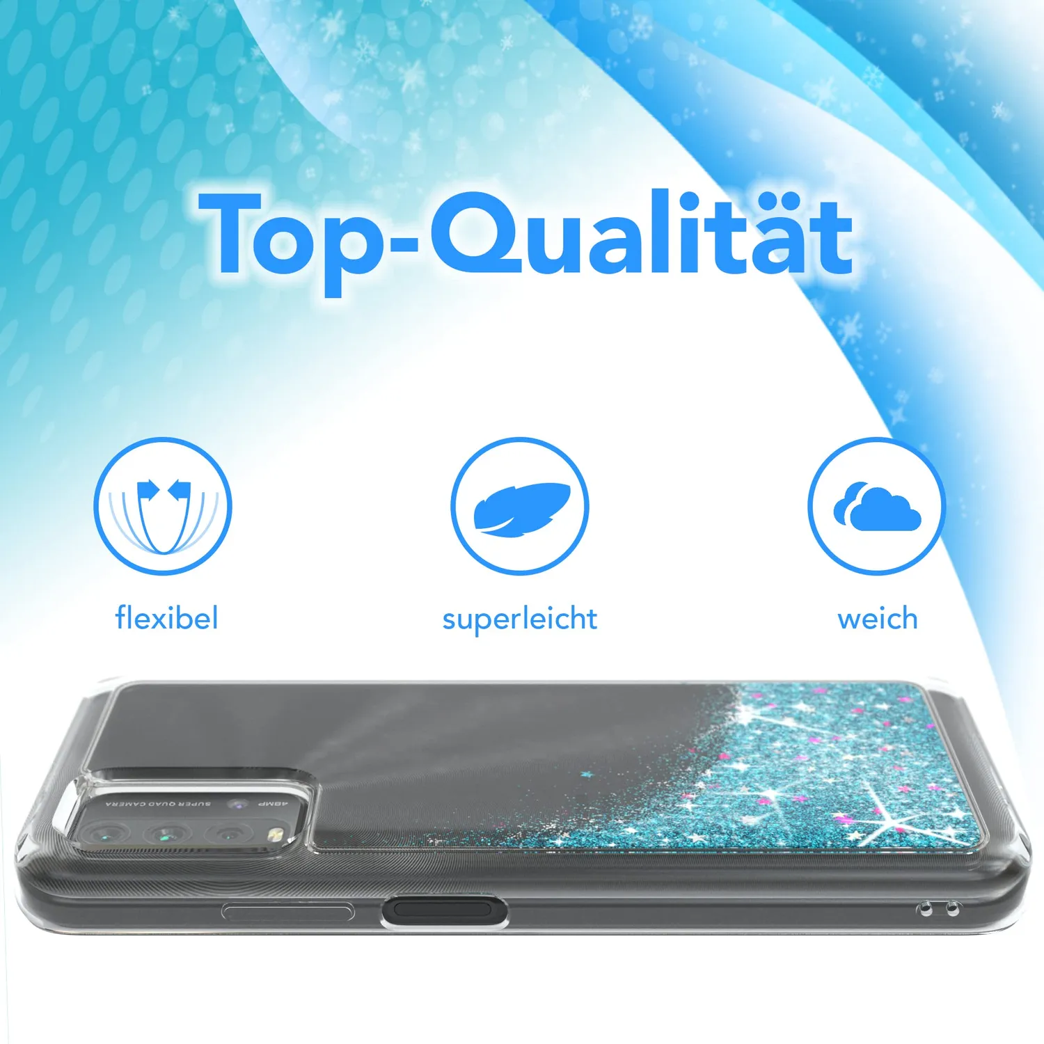 EAZY CASE Redmi 9T Glitzerhülle Transparent Blau liquid
