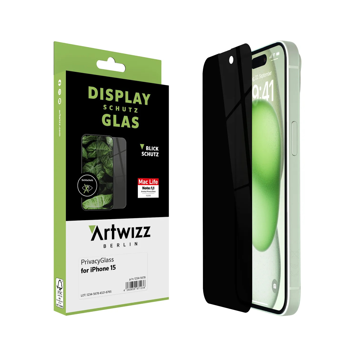 Artwizz PrivacyGlass iPhone 16 Displayschutz Blickschutz