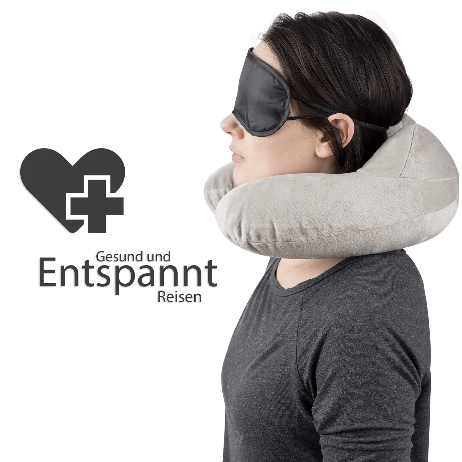 EAZY CASE Nackenkissen aufblasbar Grau mit Maske
