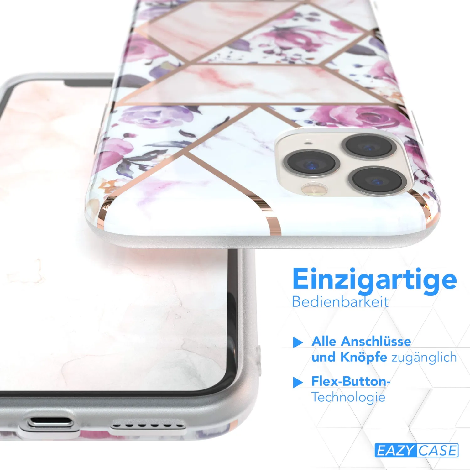 EAZY CASE iPhone 11 Pro Silikonhülle Blumen Rosé-Gold slim