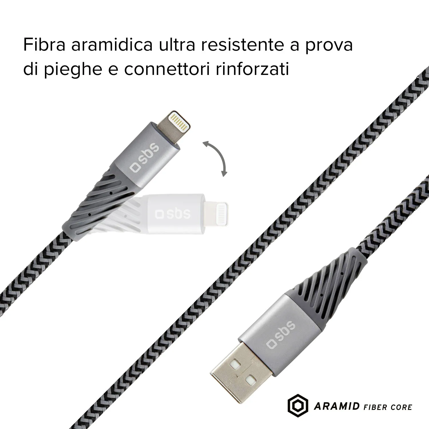 SBS Unbreakable Lightning Kabel 2m Grau-Schwarz
