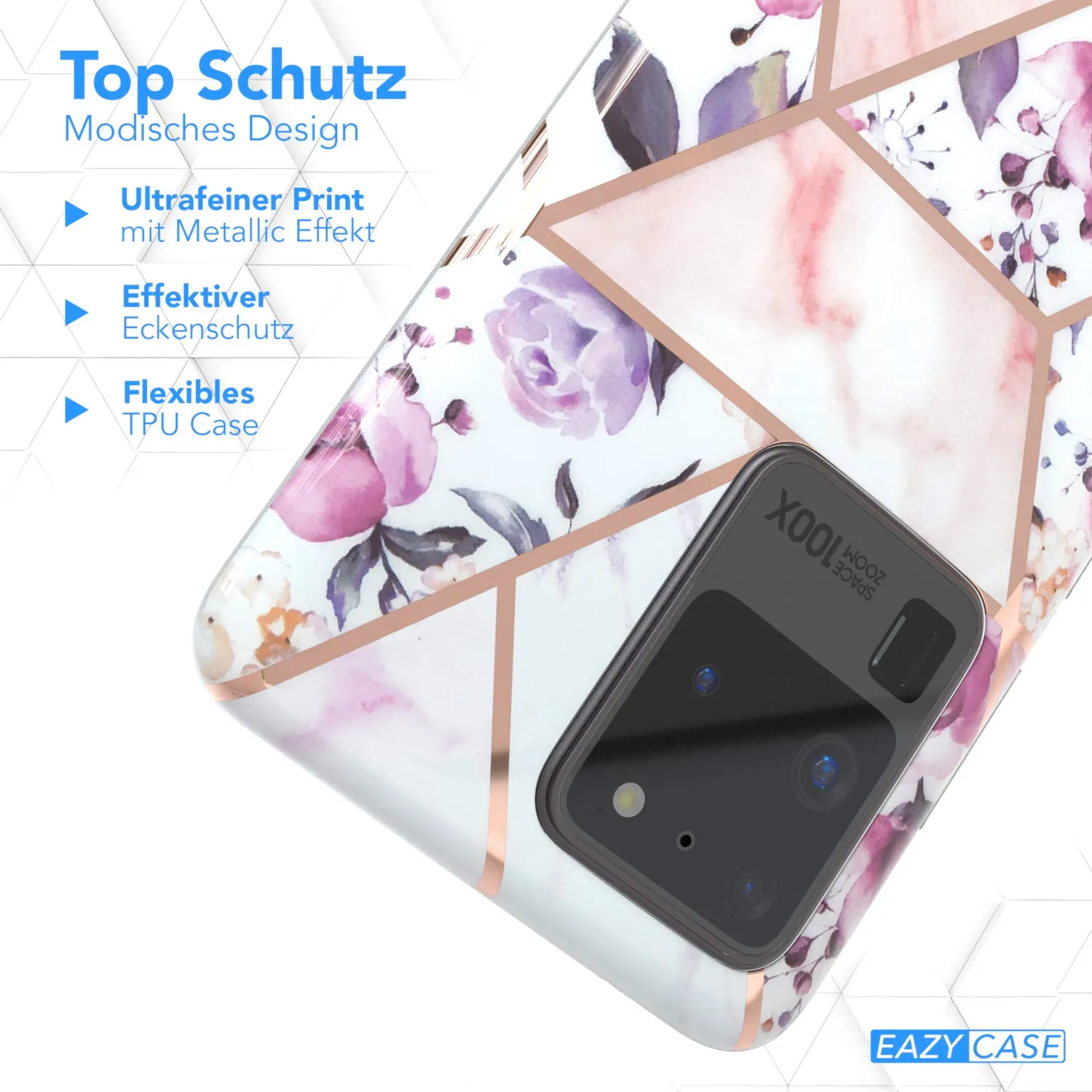EAZY CASE Galaxy S20 Ultra Silikonhülle Blumen Rosé-Gold