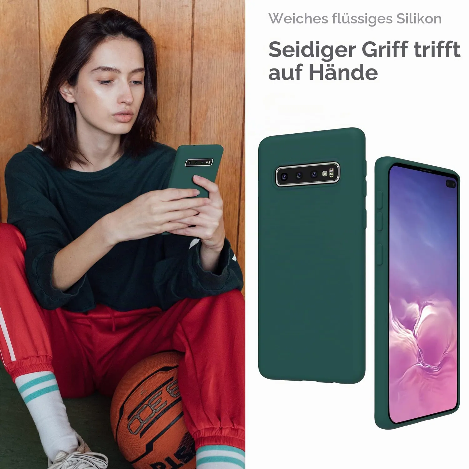 YATWIN Silikon Handyhülle Samsung S10 Plus grün matt