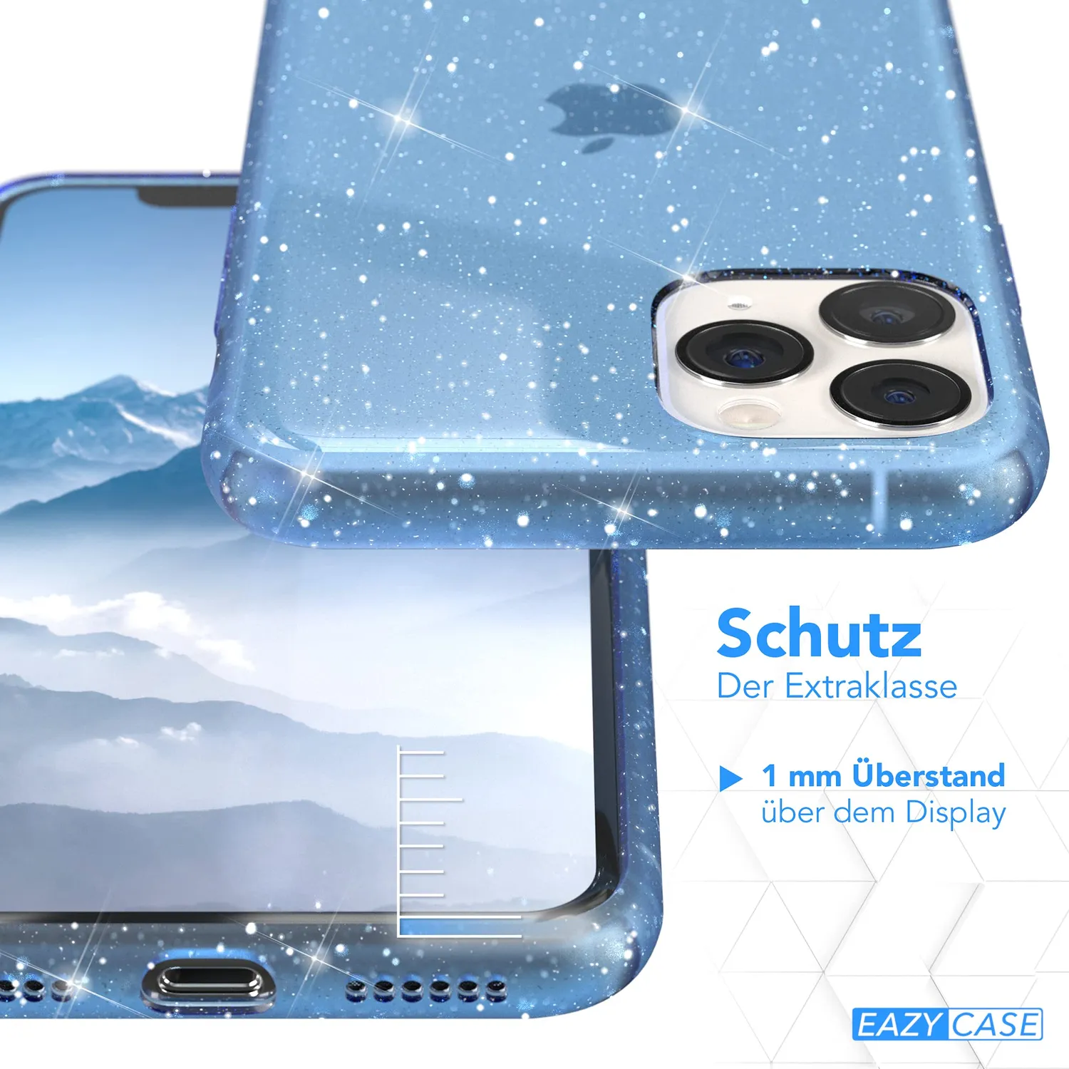 EAZY CASE iPhone 11 Pro Glitzerhülle Transparent Blau