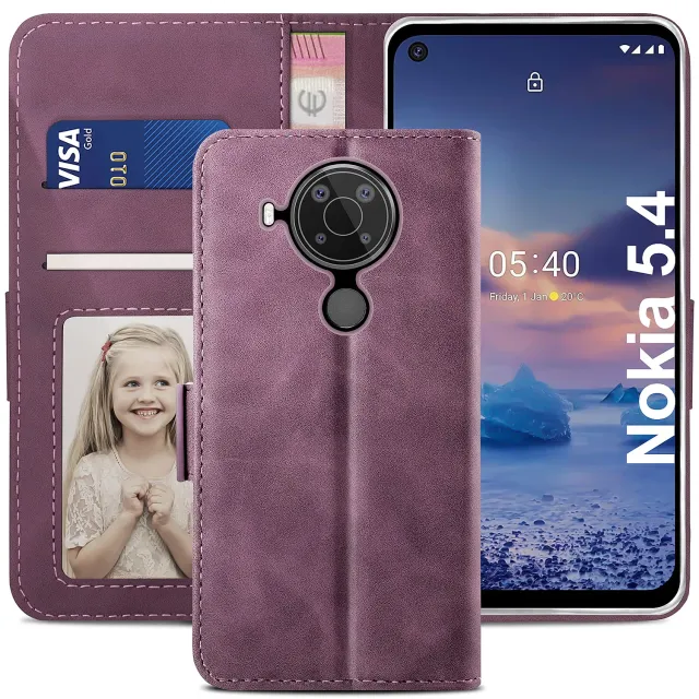 YATWIN Nokia 5.4 Klapphülle Weinrot Leder mit Stand