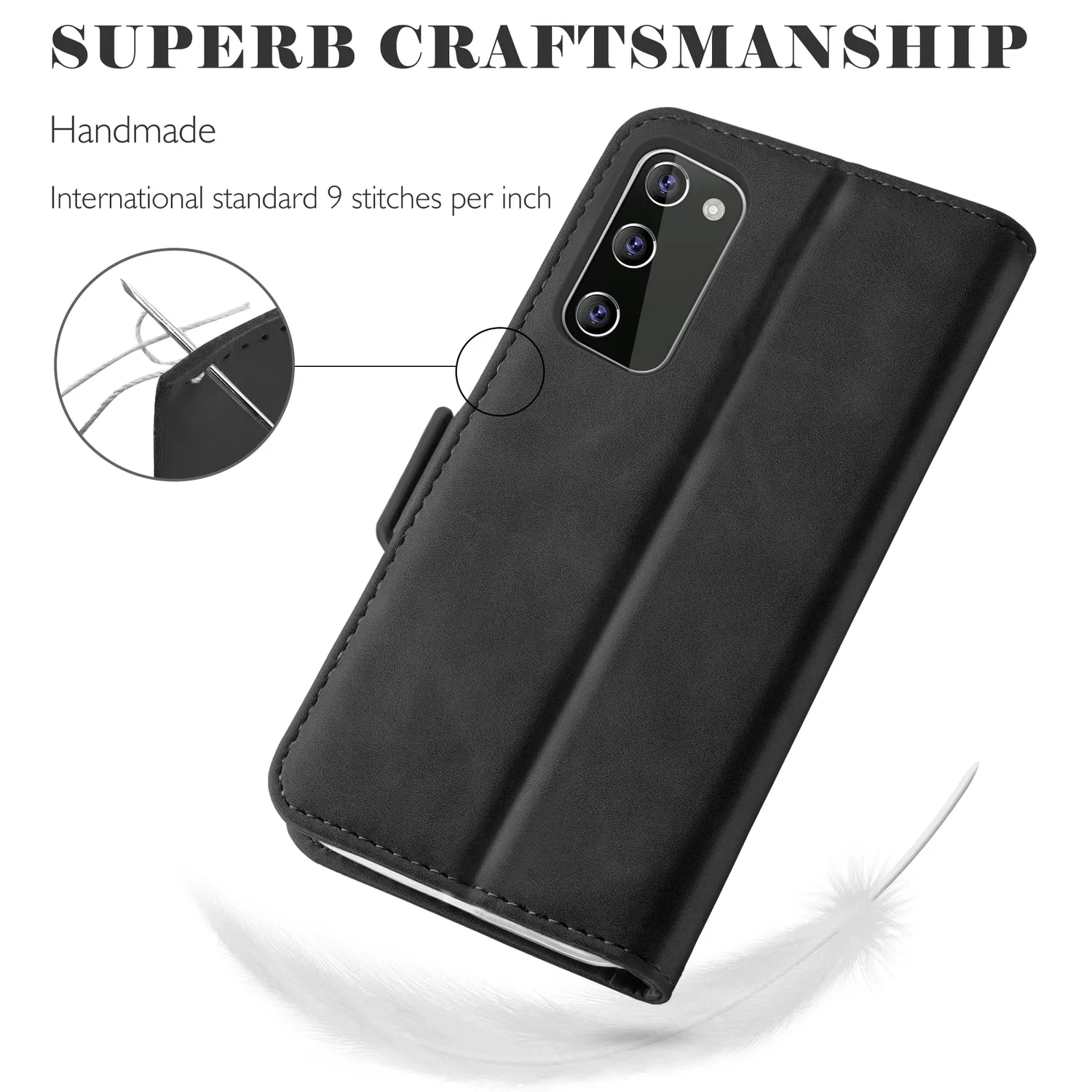 YATWIN Samsung Galaxy S20 FE Klapphülle Schwarz Leder RFID