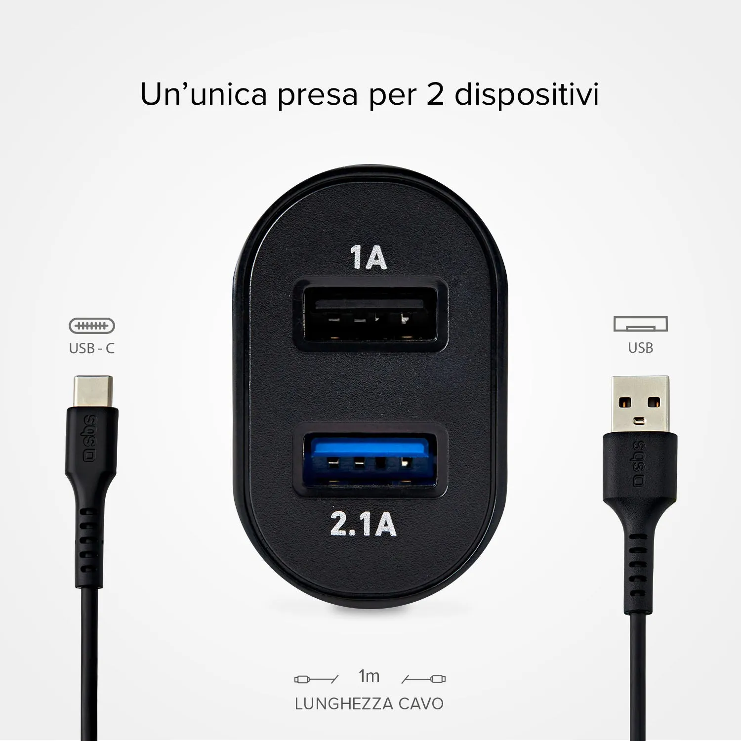 SBS Go Power USB Ladegerät 2,1A mit USB-C Kabel