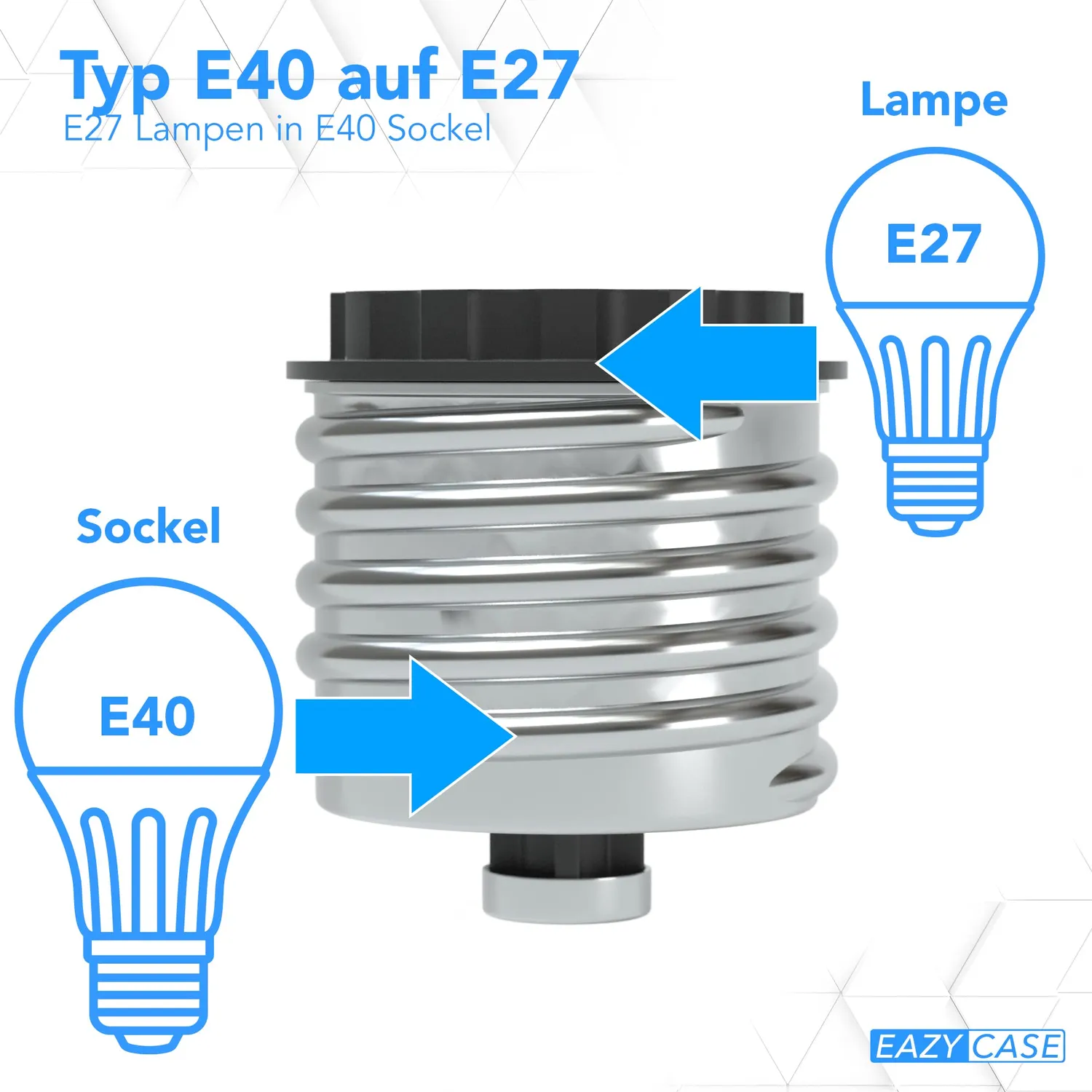 EAZY CASE E40 auf E27 Adapter 4x Schwarz 30W