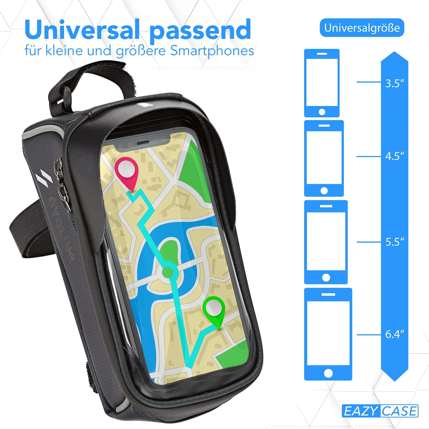EAZY CASE Fahrrad Rahmentasche wasserfest Touchscreen 6,4 Zoll