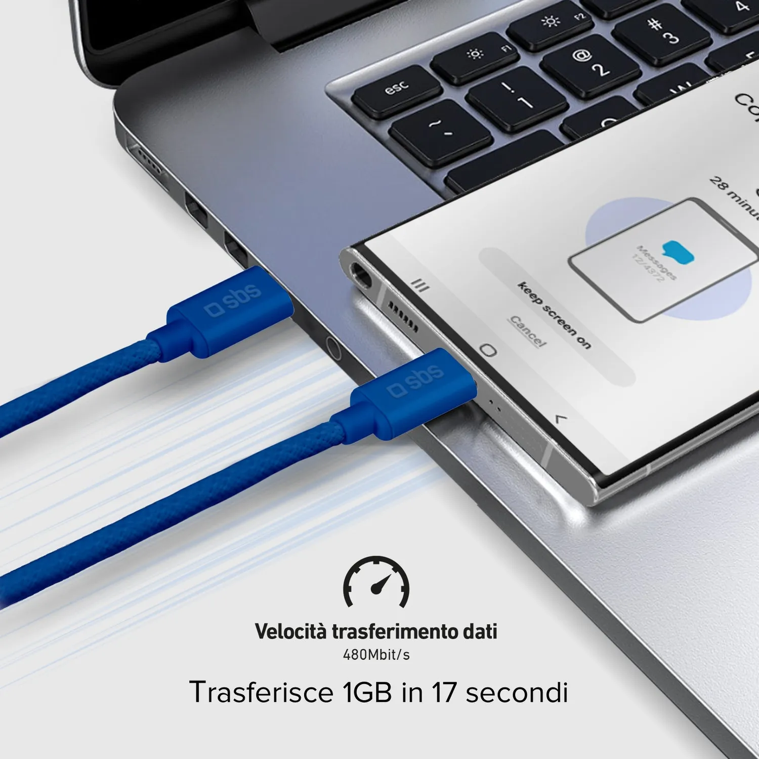 SBS USB-C Kabel Gewebe 1,5m 60W schwarz