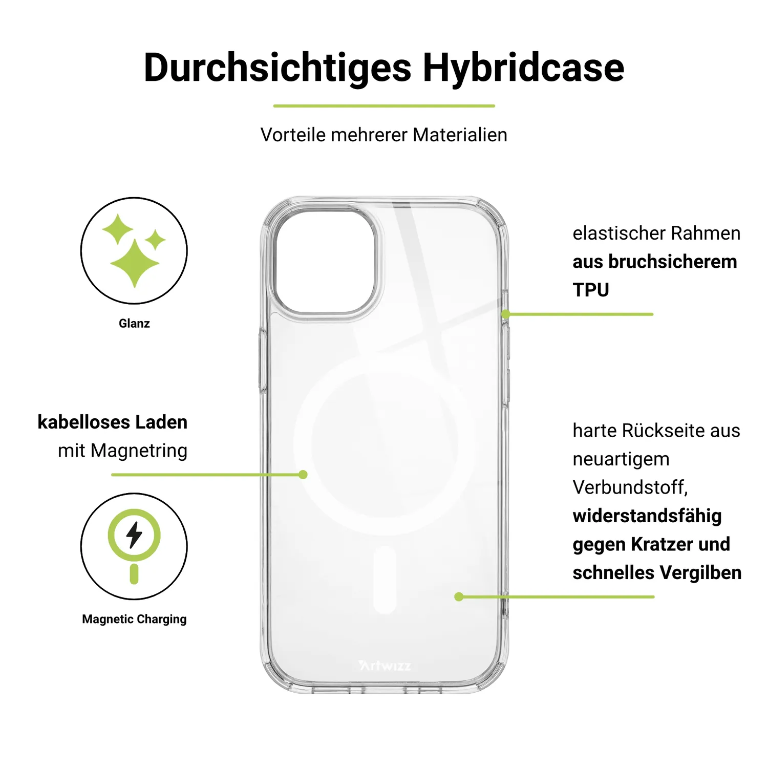 Artwizz ClearClip+Charge iPhone 15 Plus Hülle transparent MagSafe