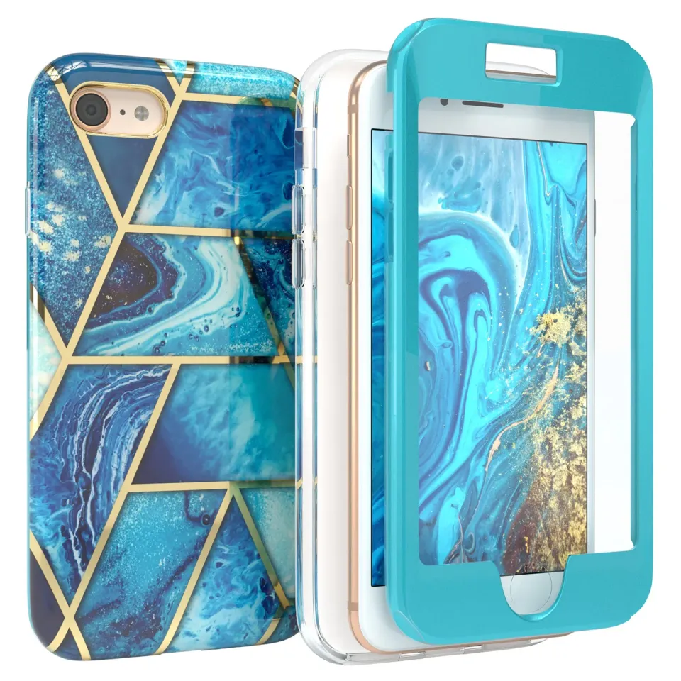 EAZY CASE 360 Grad iPhone SE 2022/2020 8 7 Handyhülle Blau Displayschutz