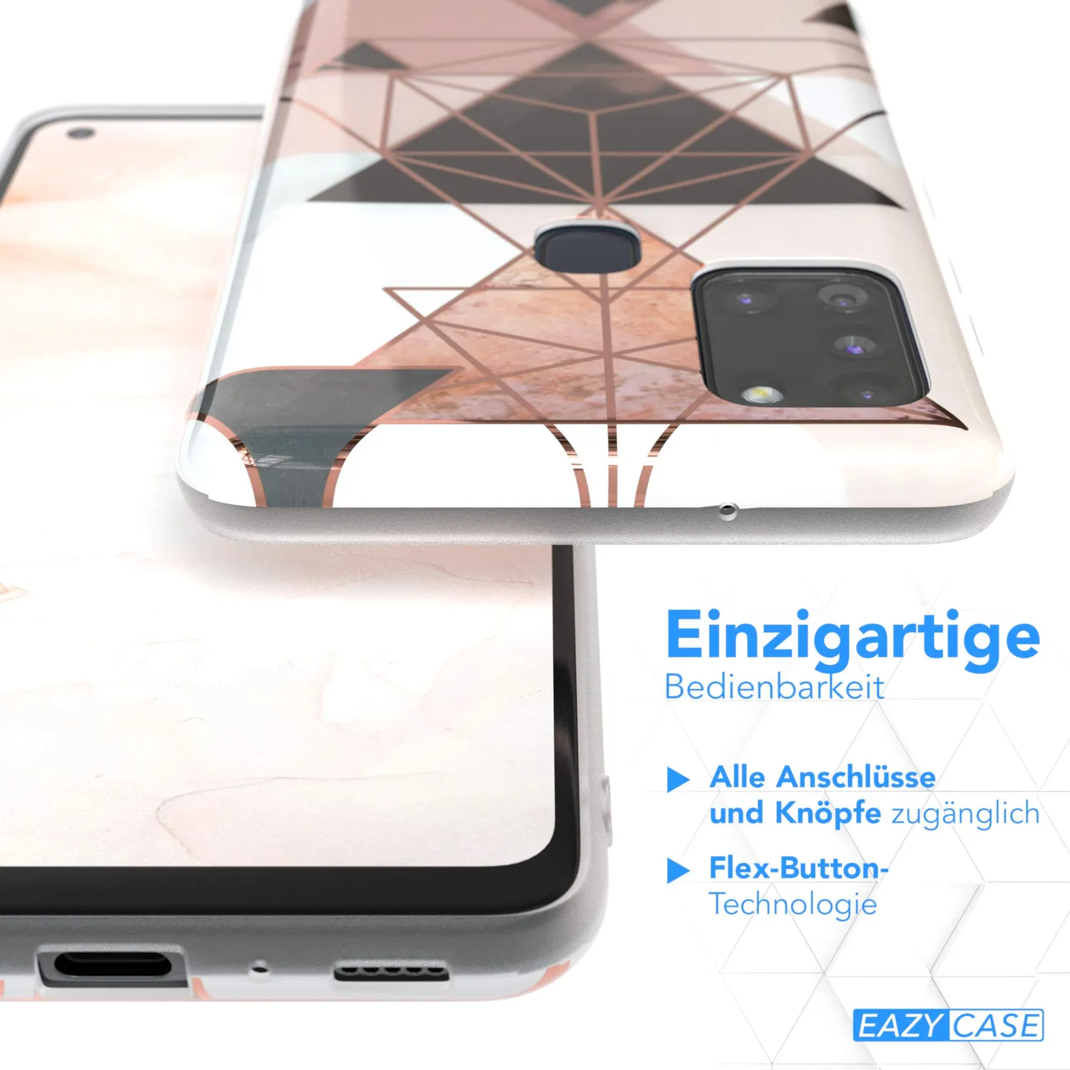 EAZY CASE Geometrie Galaxy A21s Silikonhülle Rosa Braun