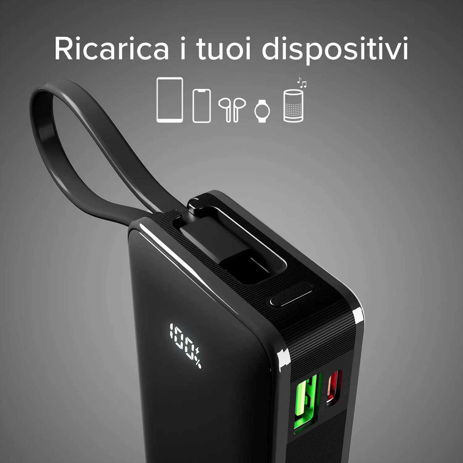 SBS 10000 mAh Powerbank Schwarz mit USB-C Kabel