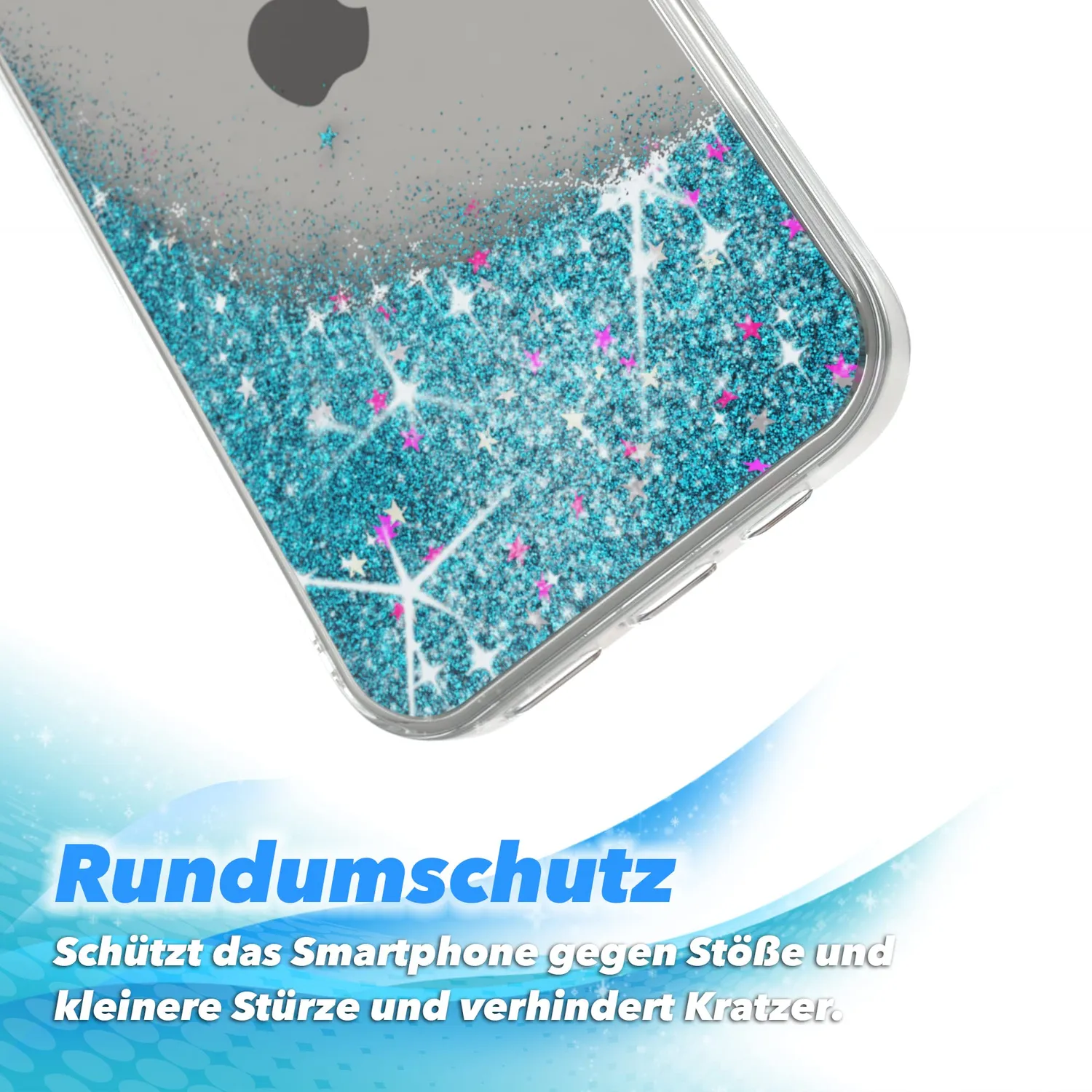 EAZY CASE iPhone 13 Glitzerhülle Liquid Blau Transparent