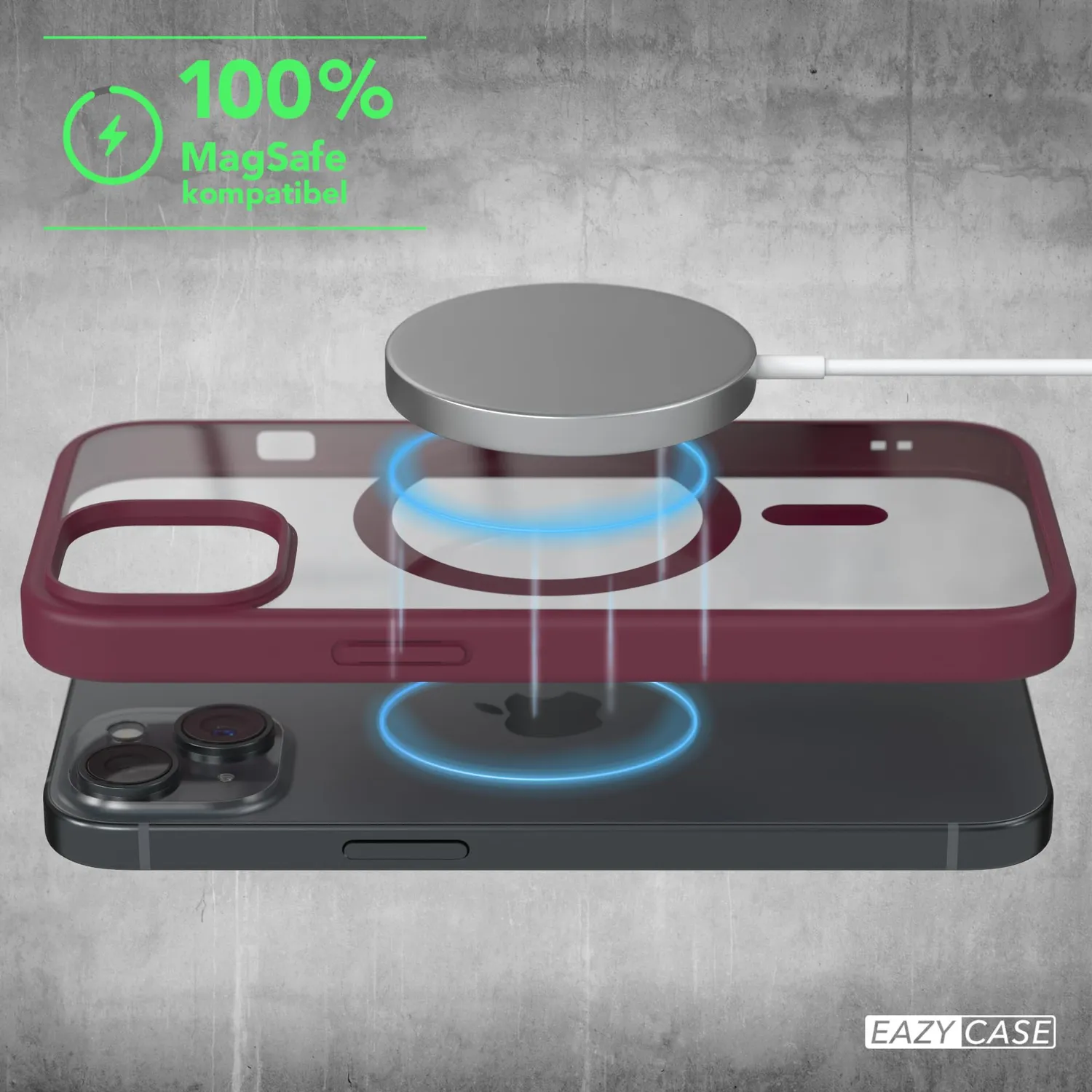 EAZY CASE Crystal iPhone 15 Handyhülle Transparent Beere MagSafe