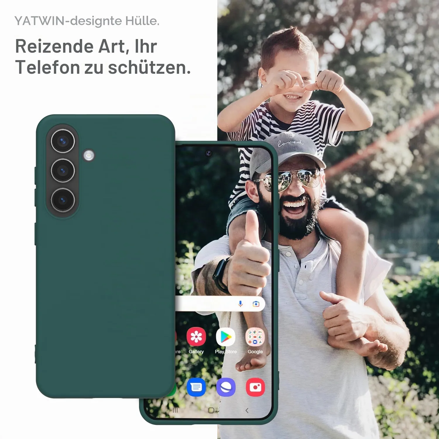 YATWIN Galaxy S24 Silikonhülle Matt Dunkelgrün TPU