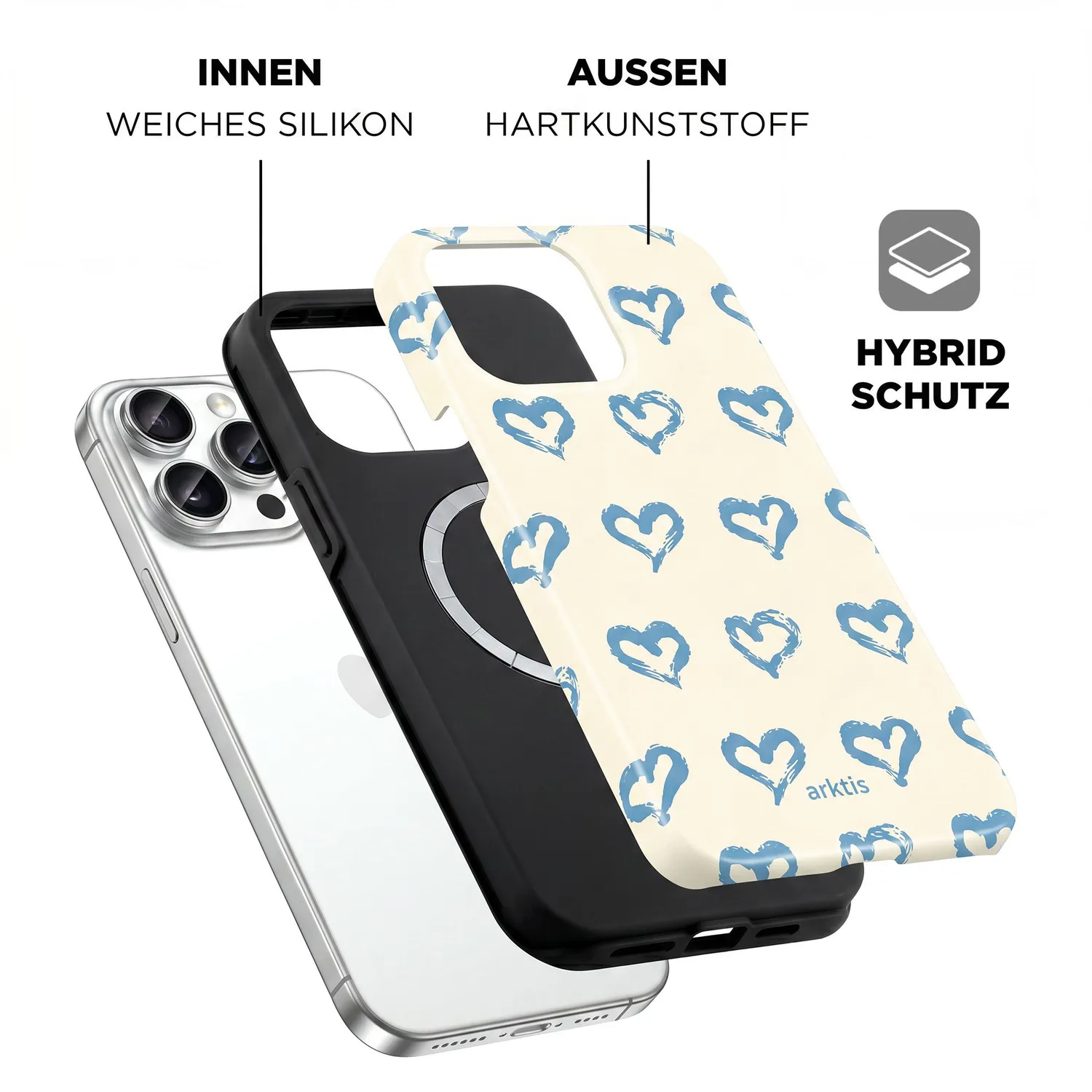 arktis iPhone 14 Pro Hülle Blue Hearts MagSafe