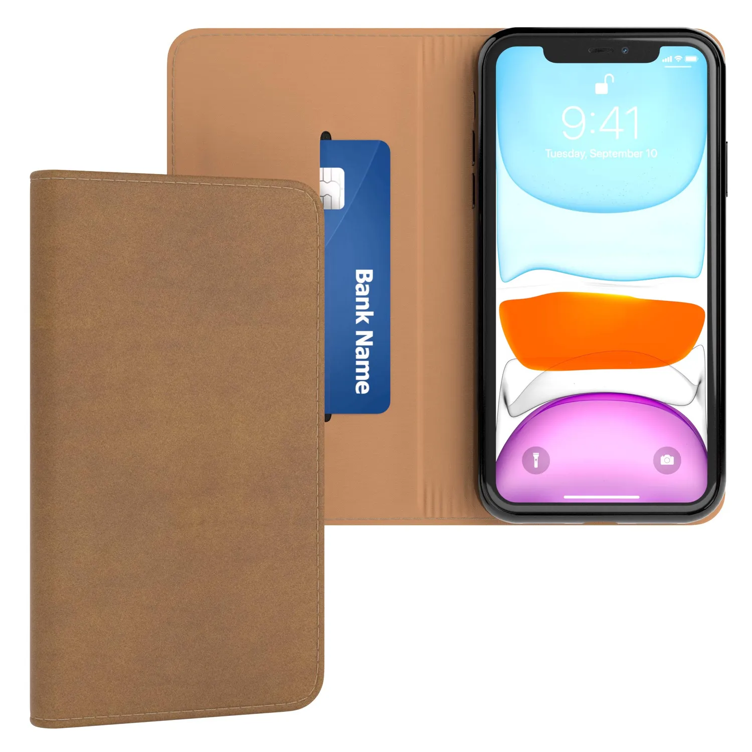 EAZY CASE iPhone 11 Klapphülle hellbraun Vintage Leder