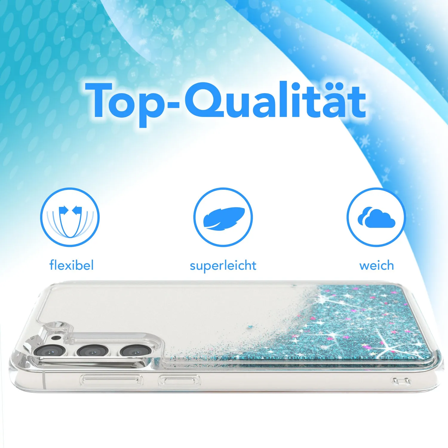 EAZY CASE Galaxy S23 Plus Glitzerhülle Blau Liquid