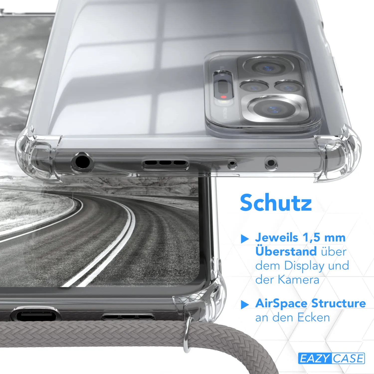 EAZY CASE Redmi Note 10 Pro Handykette Anthrazit mit Band