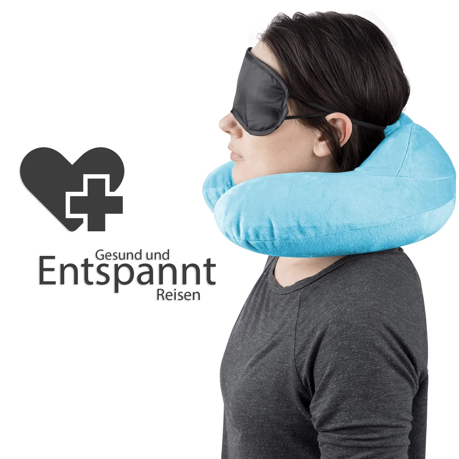 EAZY CASE Nackenkissen aufblasbar Hellblau mit Maske