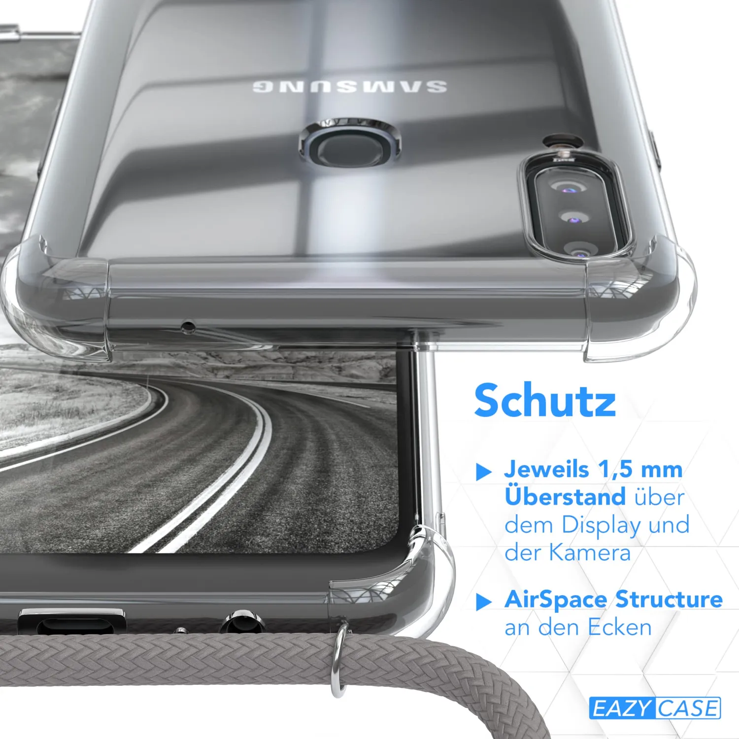 EAZY CASE Galaxy A20s Handykette Anthrazit mit Band