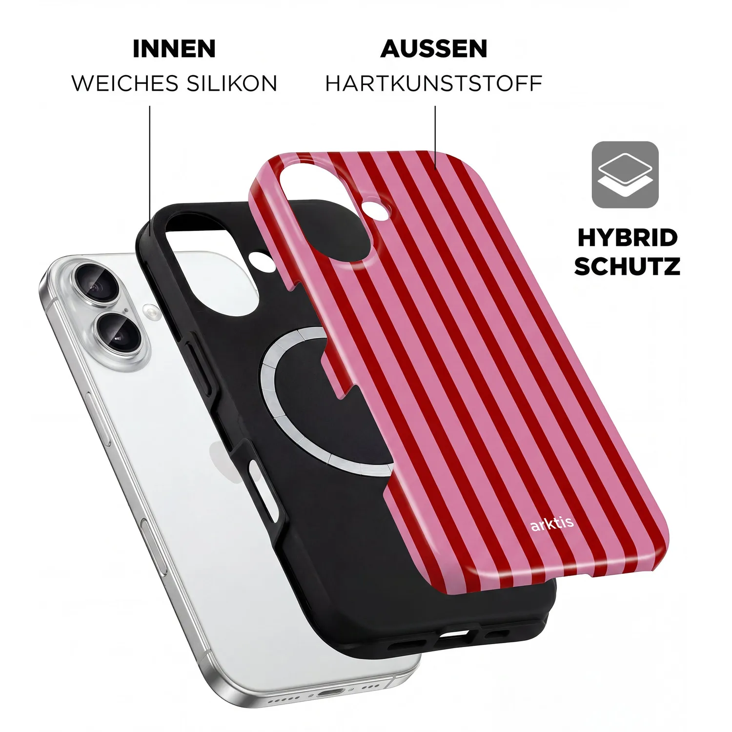 arktis Stripes iPhone 16 Hülle MagSafe stoßfest