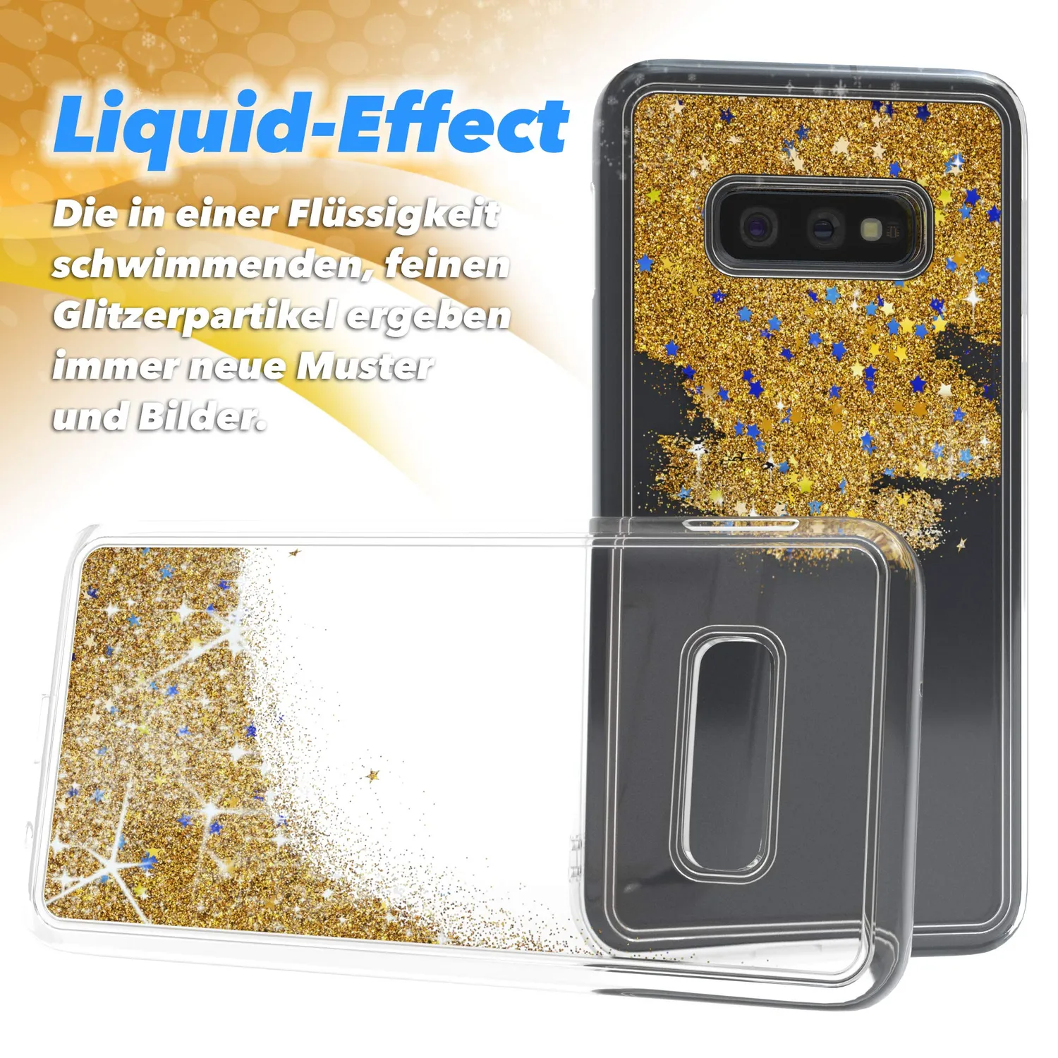 EAZY CASE Liquid Galaxy S10e Handyhülle Gold Glitzer