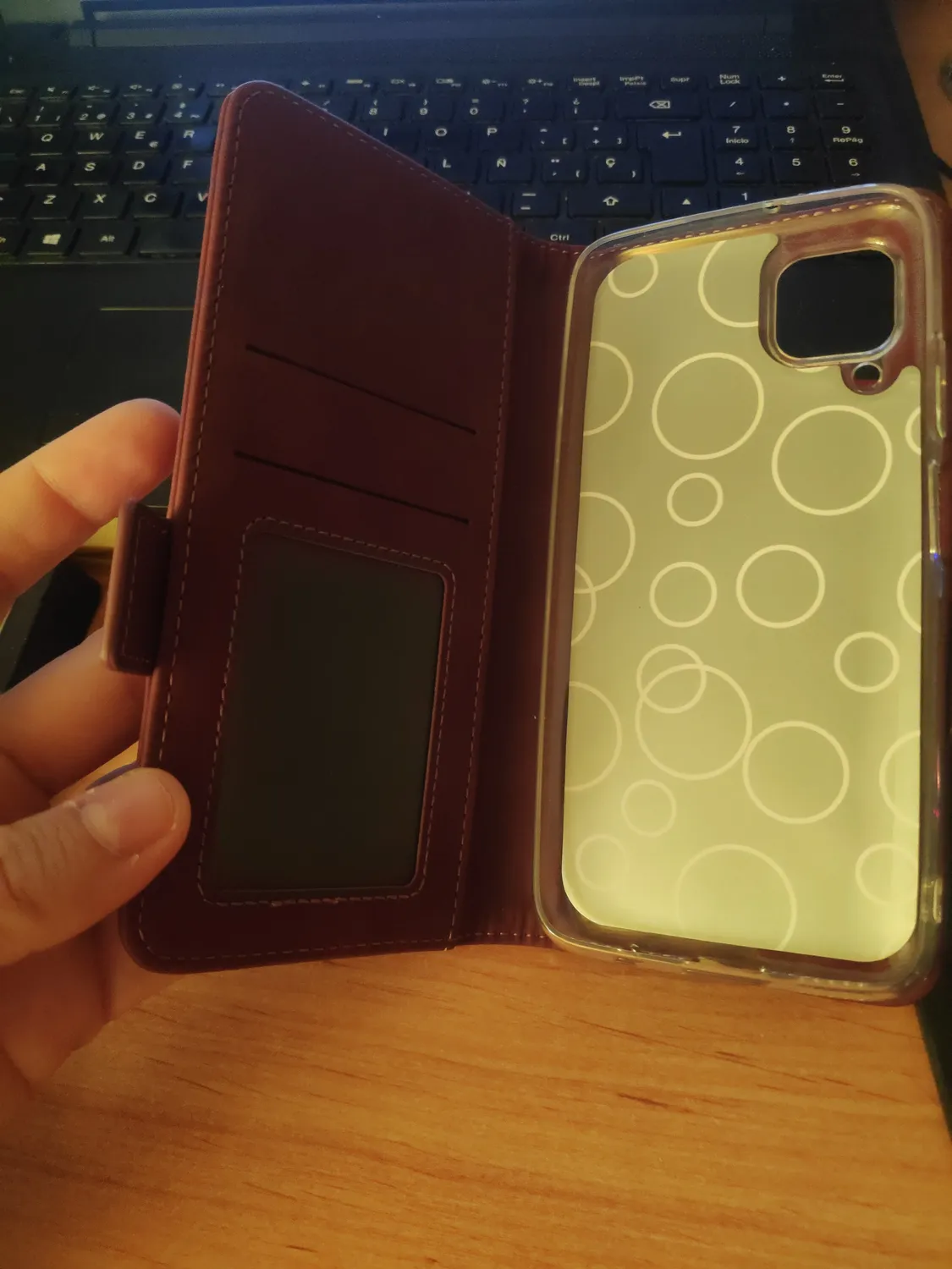 YATWIN Huawei P40 Lite 4G Klapphülle Weinrot mit Glas