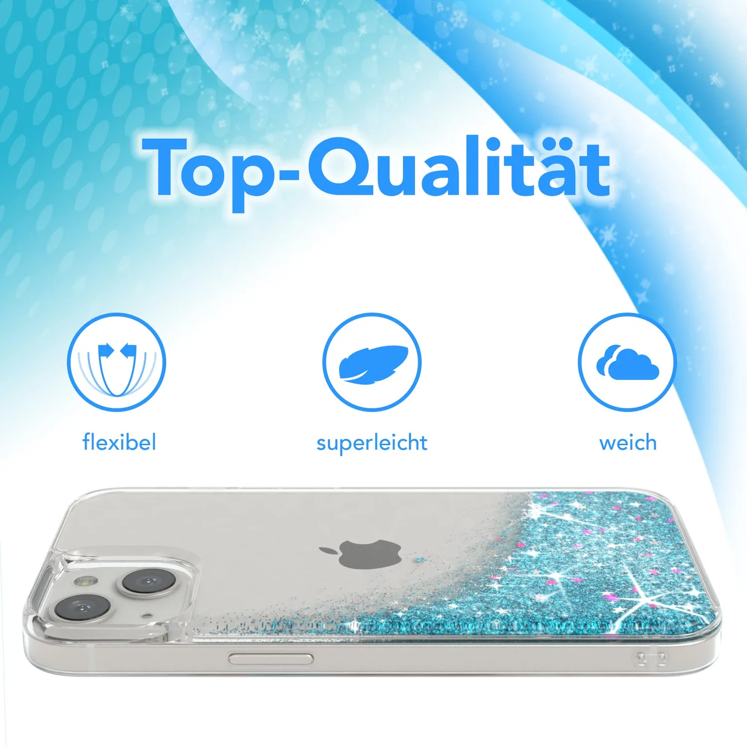 EAZY CASE iPhone 13 Glitzerhülle Liquid Blau Transparent