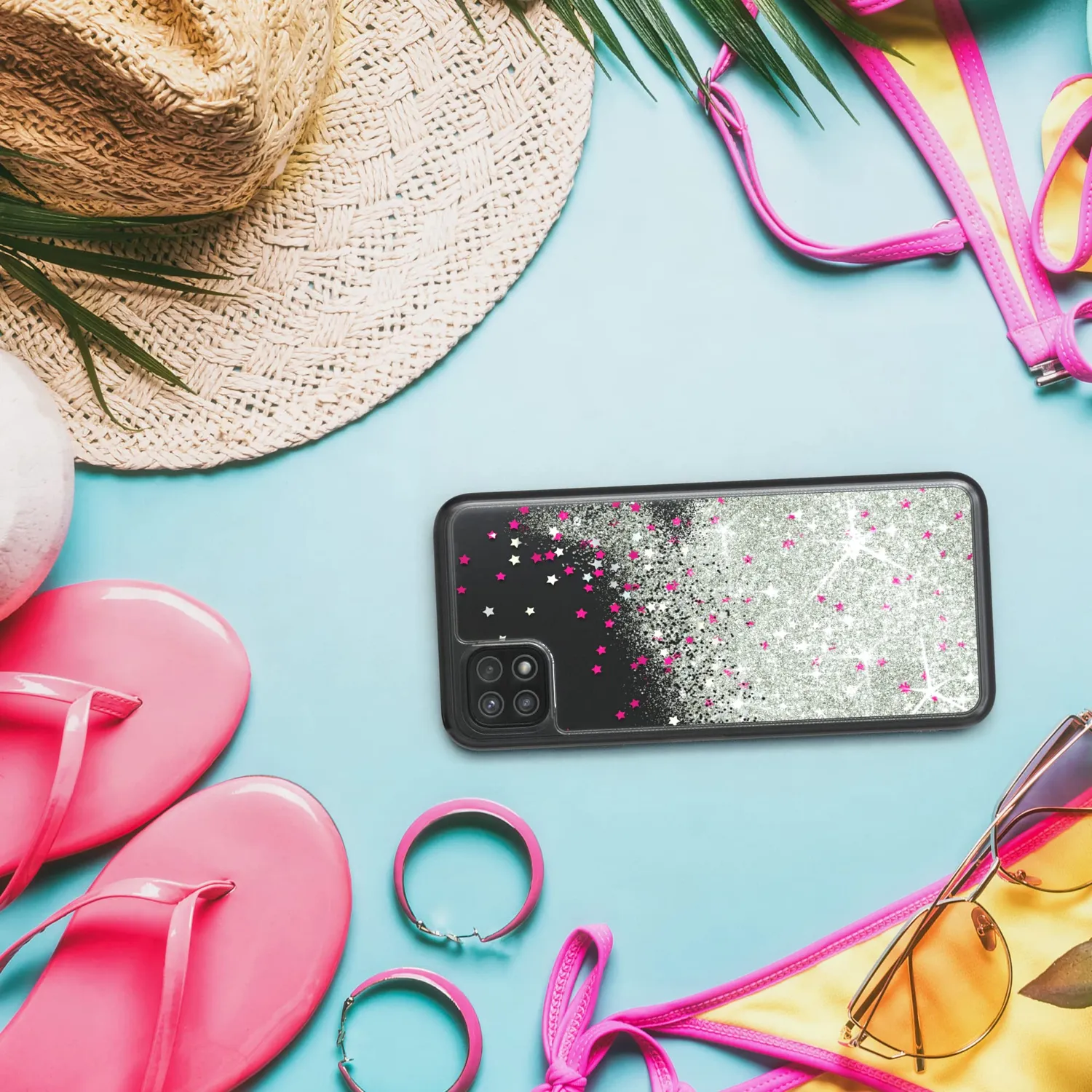 EAZY CASE Galaxy A22 5G Glitzer Handyhülle Liquid-Silber