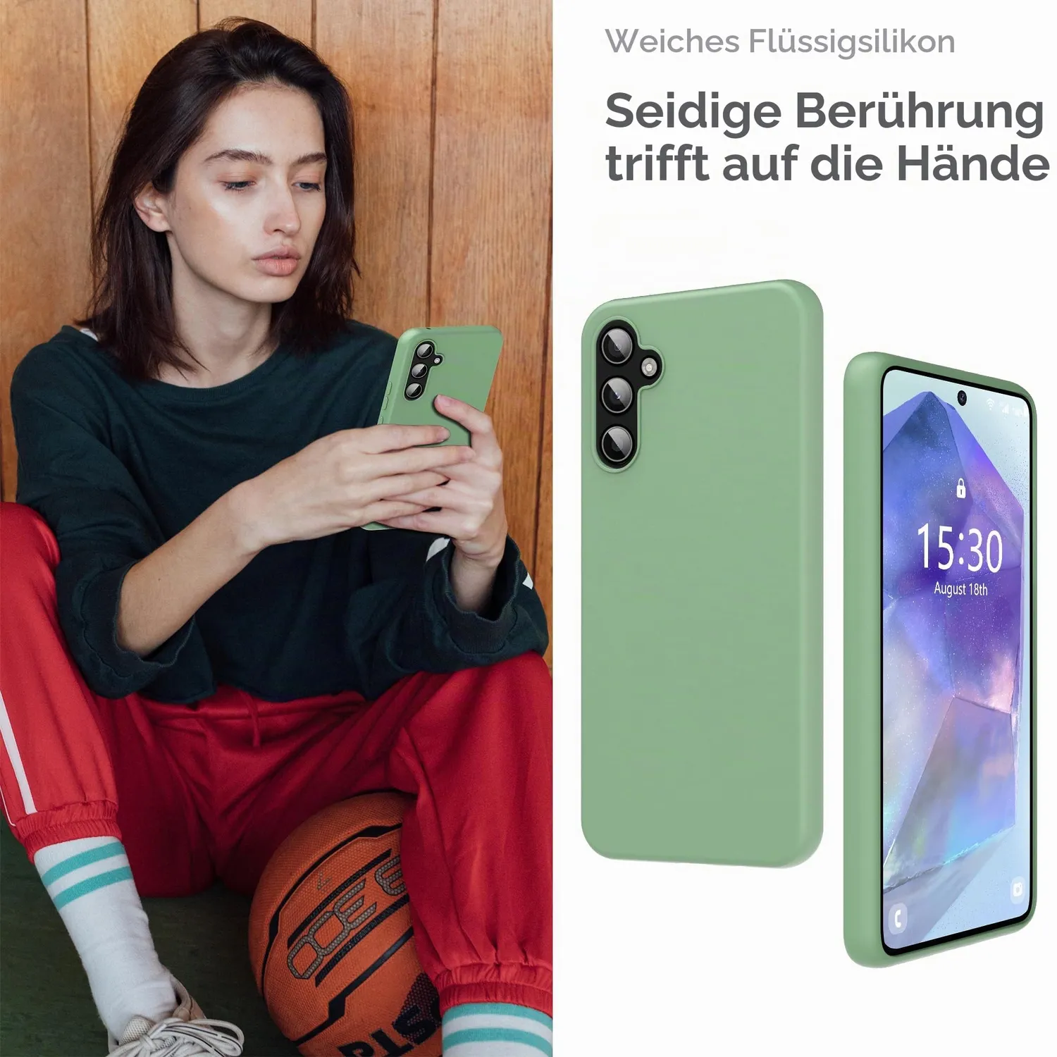YATWIN Galaxy A55 Silikonhülle Mintgrün Soft-Touch