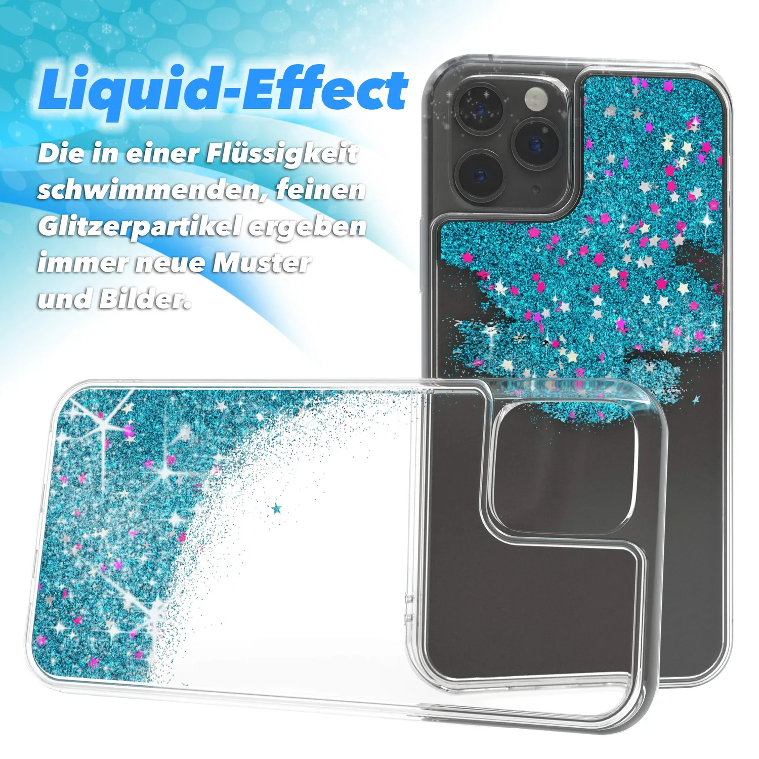 EAZY CASE iPhone 11 Pro Glitzer Hülle Liquid Blau Transparent
