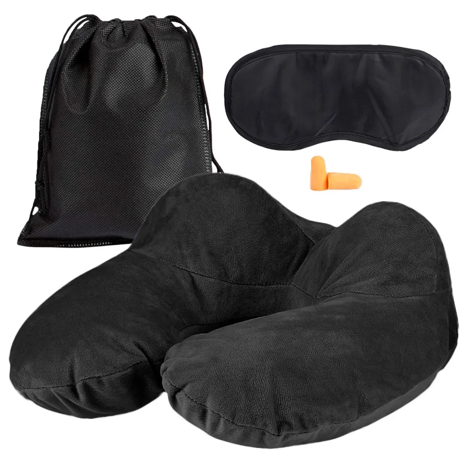 EAZY CASE Nackenkissen aufblasbar Schwarz mit Maske