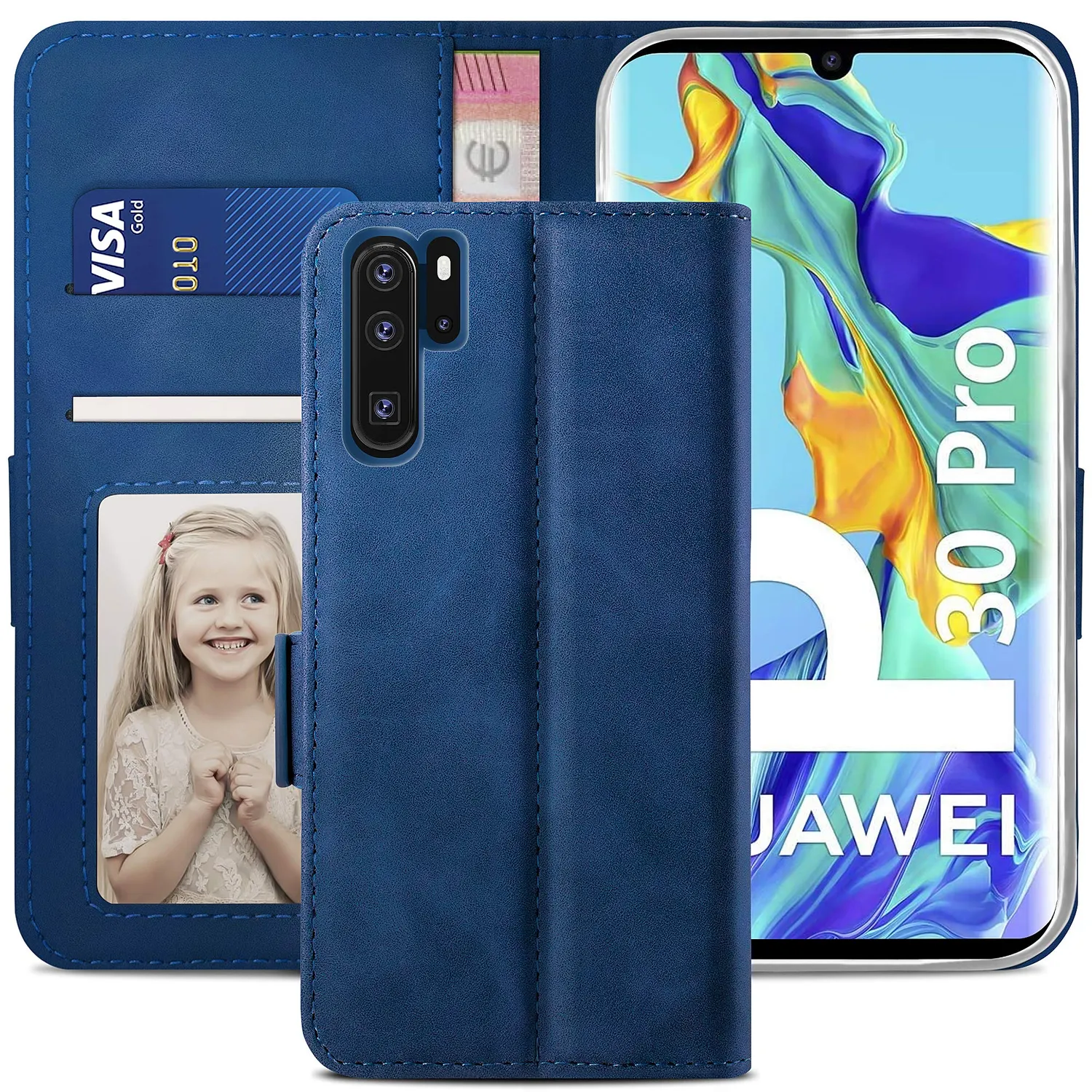 YATWIN Leder Klapphülle Huawei P30 Pro Schwarz Brieftasche RFID