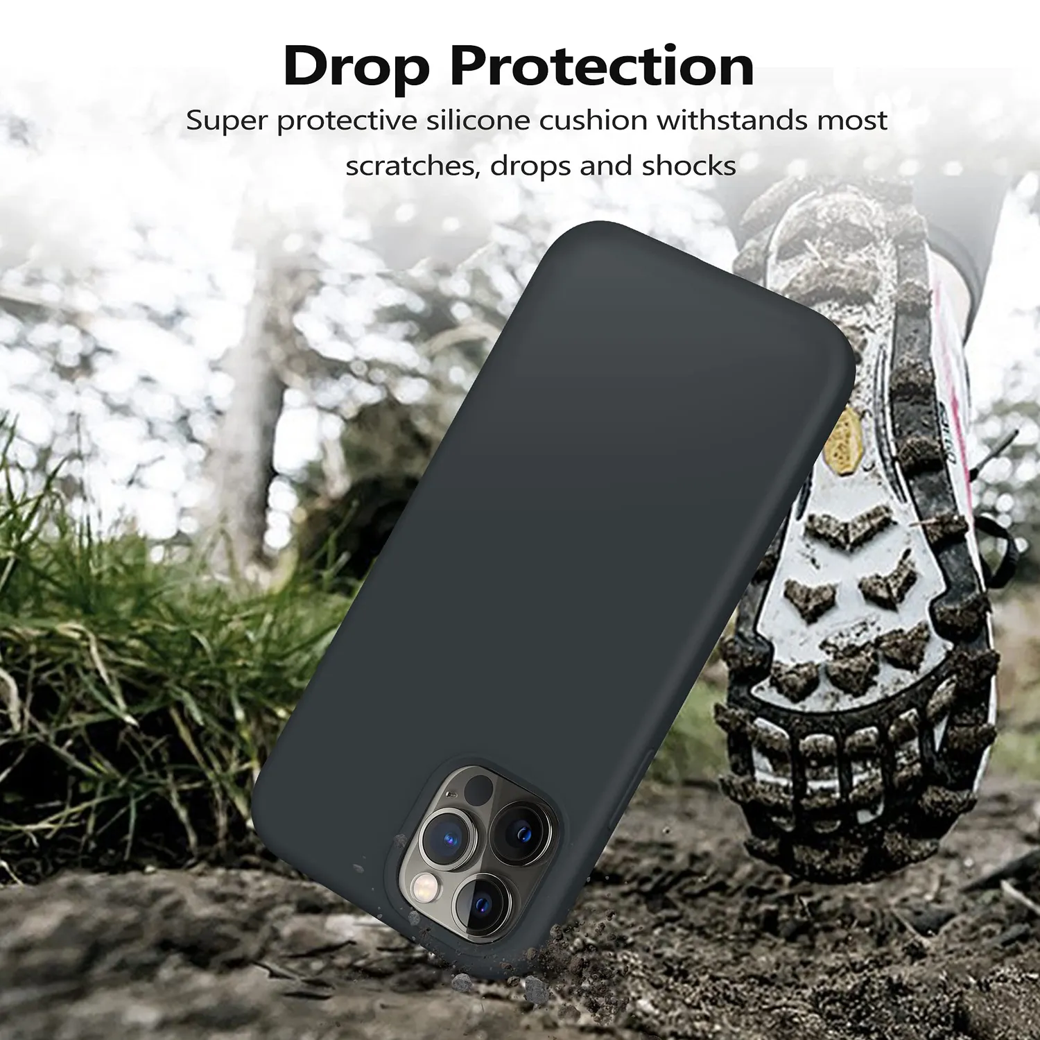 YATWIN Silikon Handyhülle iPhone 12 12 Pro Grau matt Ganzkörper
