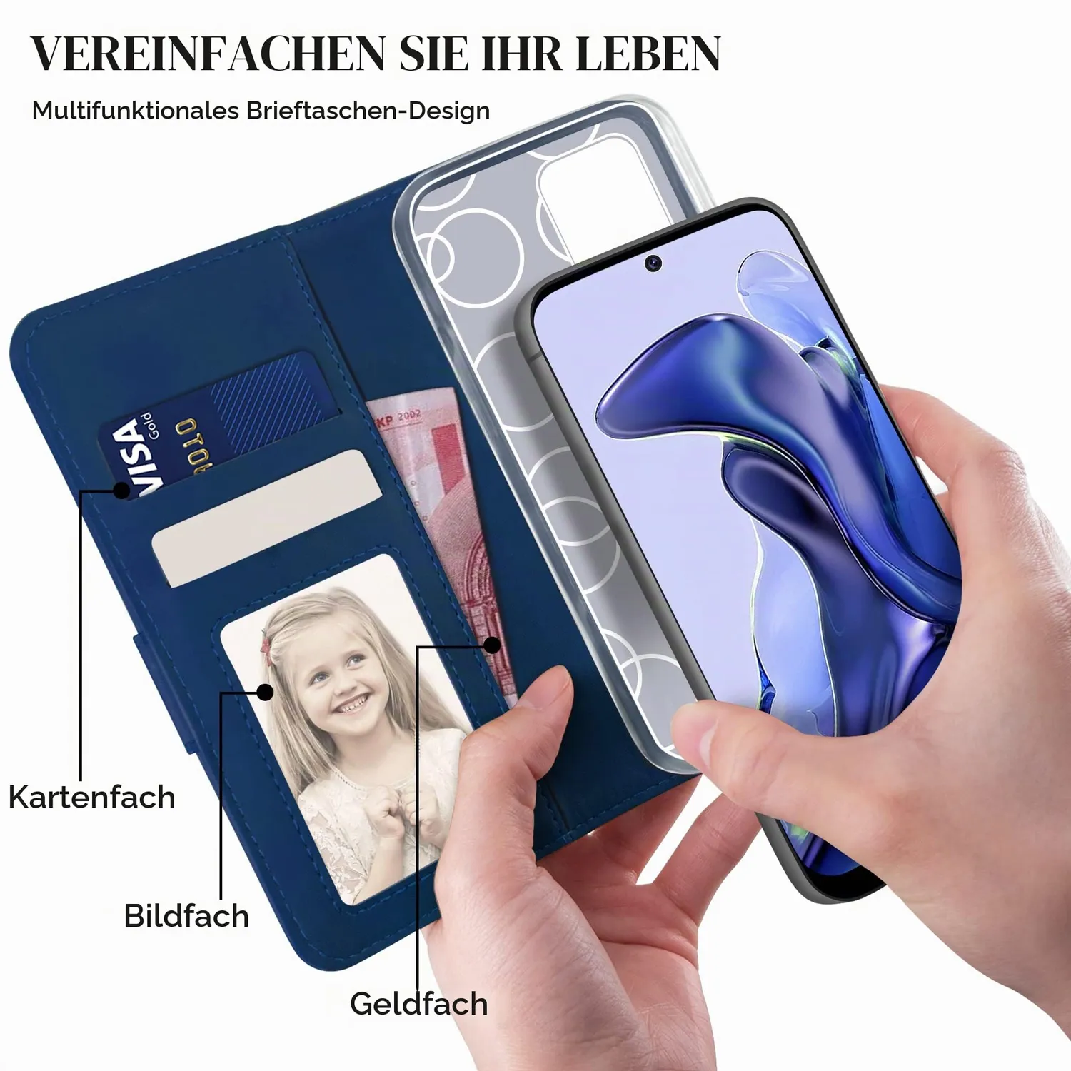 YATWIN Xiaomi 11T 11T Pro Klapphülle Blau RFID Leder