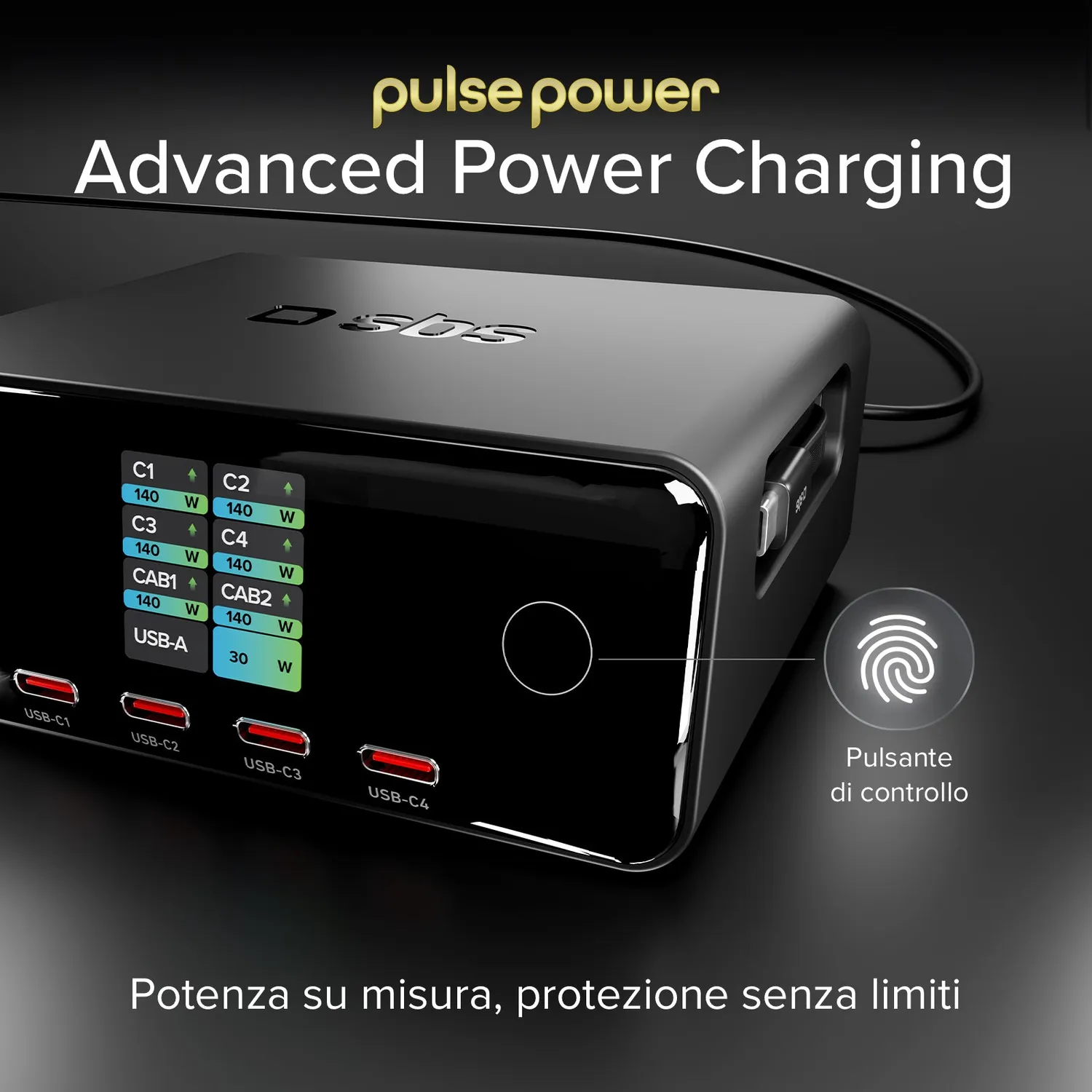 SBS Pulse Power Ladestation 140W GaN TFT Retraktilkabel