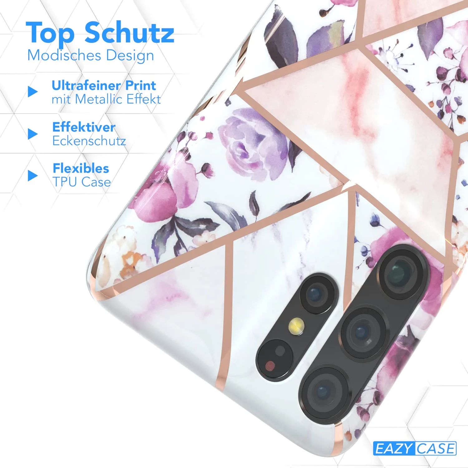 EAZY CASE Galaxy S21 Ultra Silikonhülle Blumen Rosé-Gold