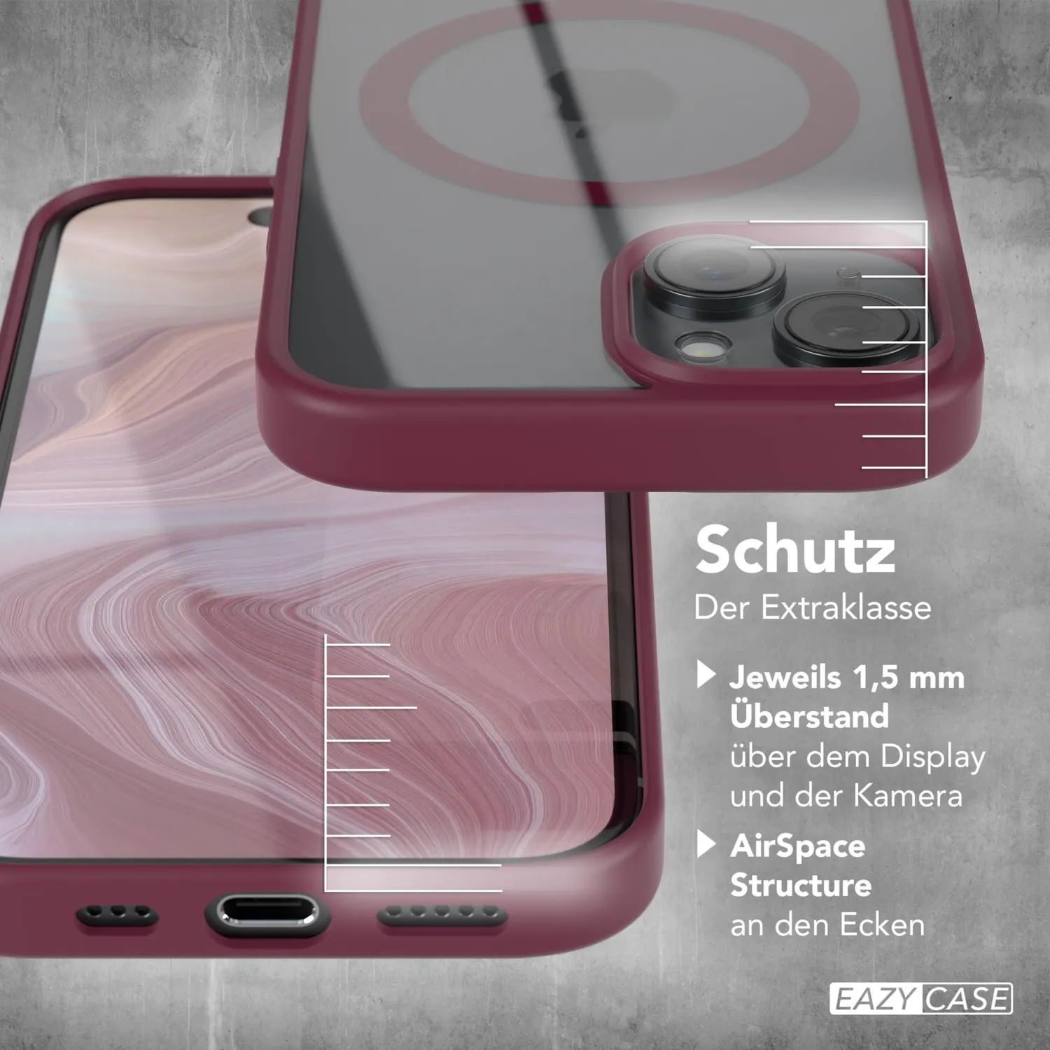 EAZY CASE Crystal iPhone 15 Handyhülle Transparent Beere MagSafe