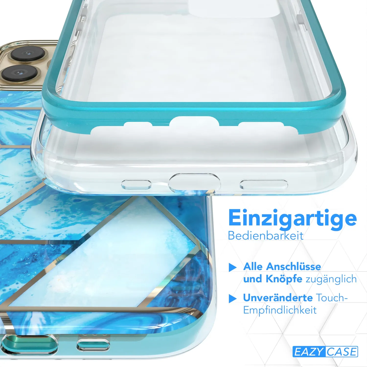 EAZY CASE iPhone 13 Pro Max 360 Hülle blau Full Cover Displayschutz