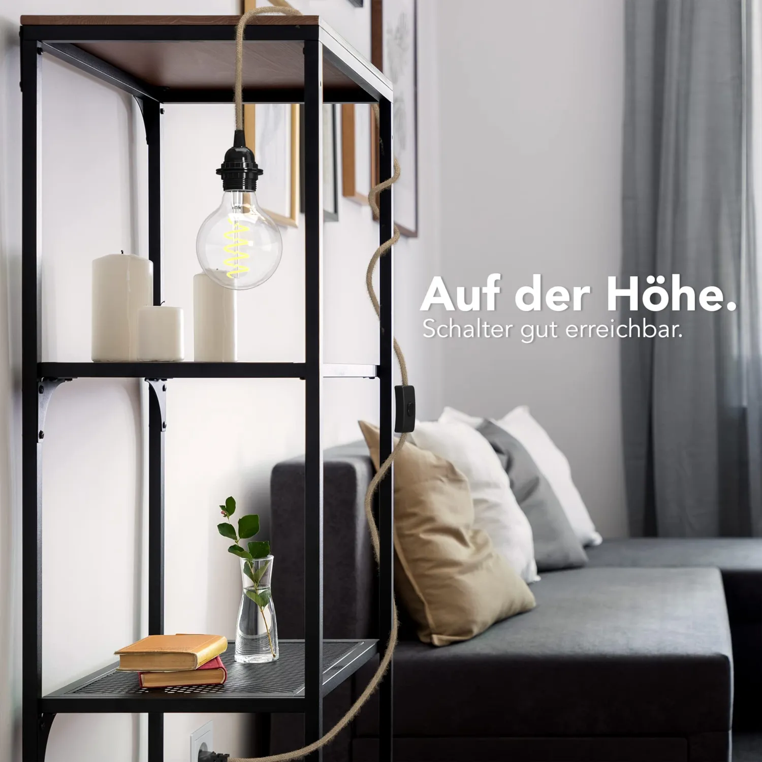 EAZY CASE Lampenfassung E27 Jute Braun mit Schalter Kabel