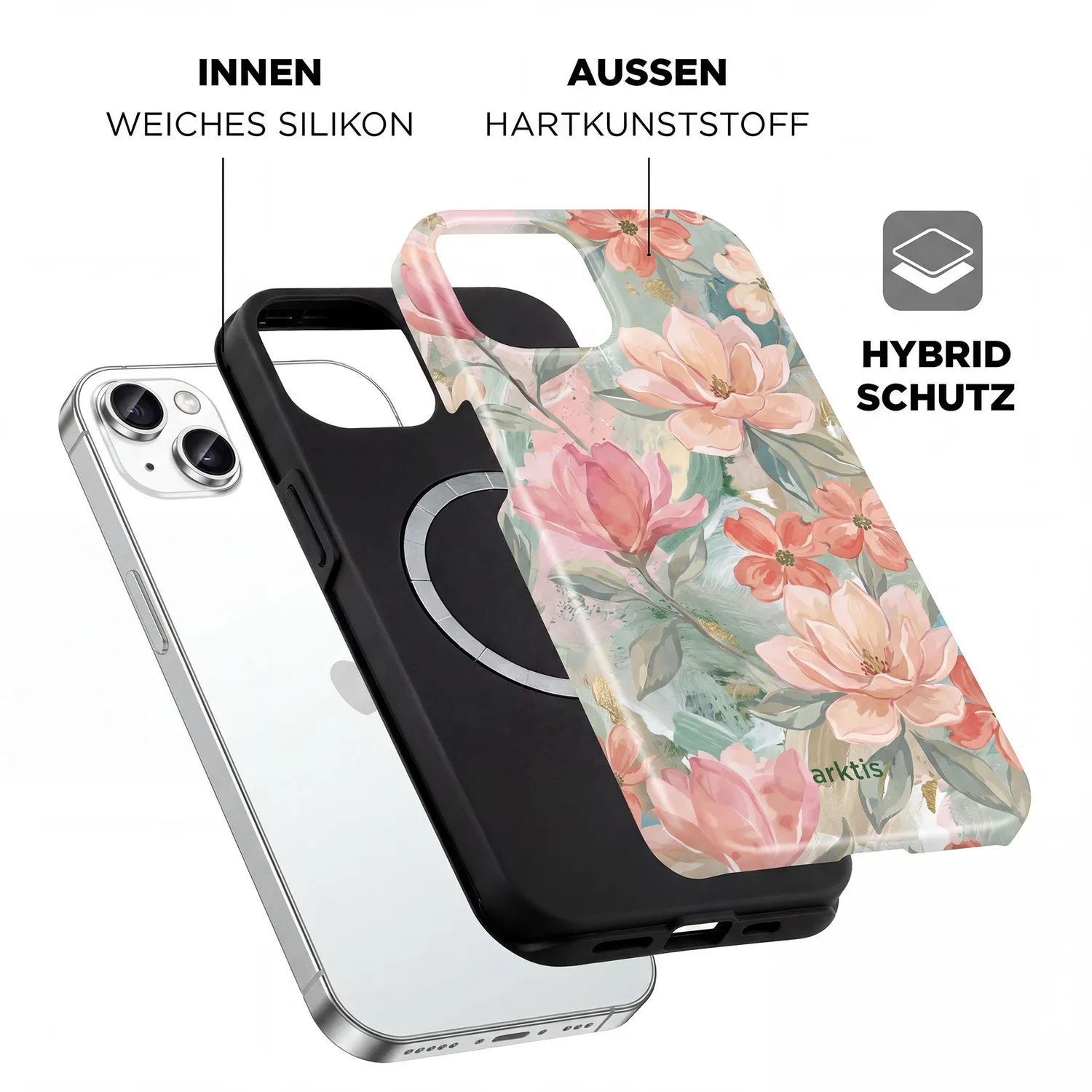 arktis Pastel Flowers iPhone 15 Hülle MagSafe