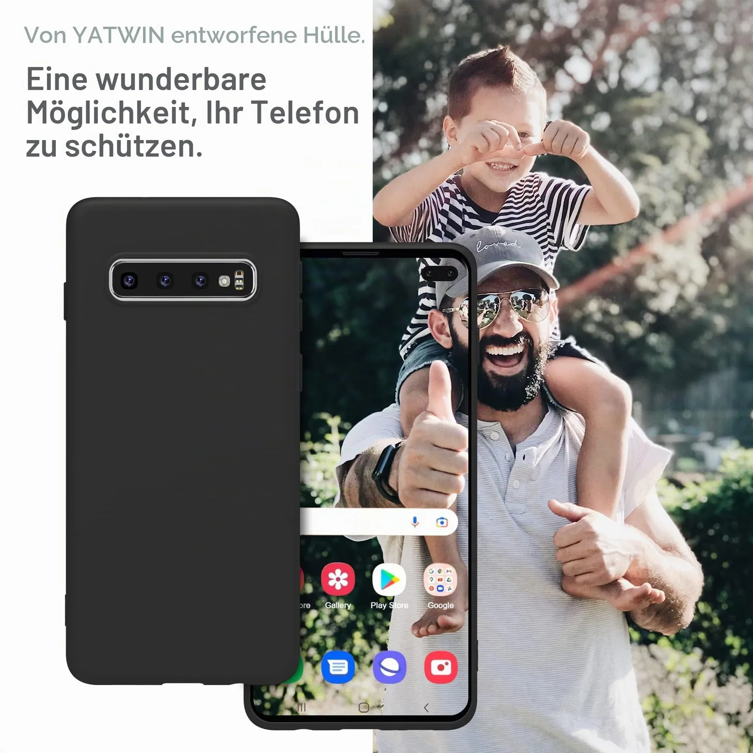 YATWIN Silikon Handyhülle Samsung S10 Plus schwarz Soft-Touch